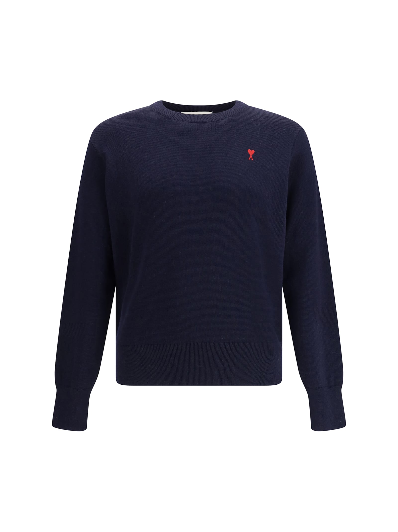 Ami Alexandre Mattiussi Ami Navy Blue Cotton Jersey Sweater With Signature Embroidered Motif In Blue