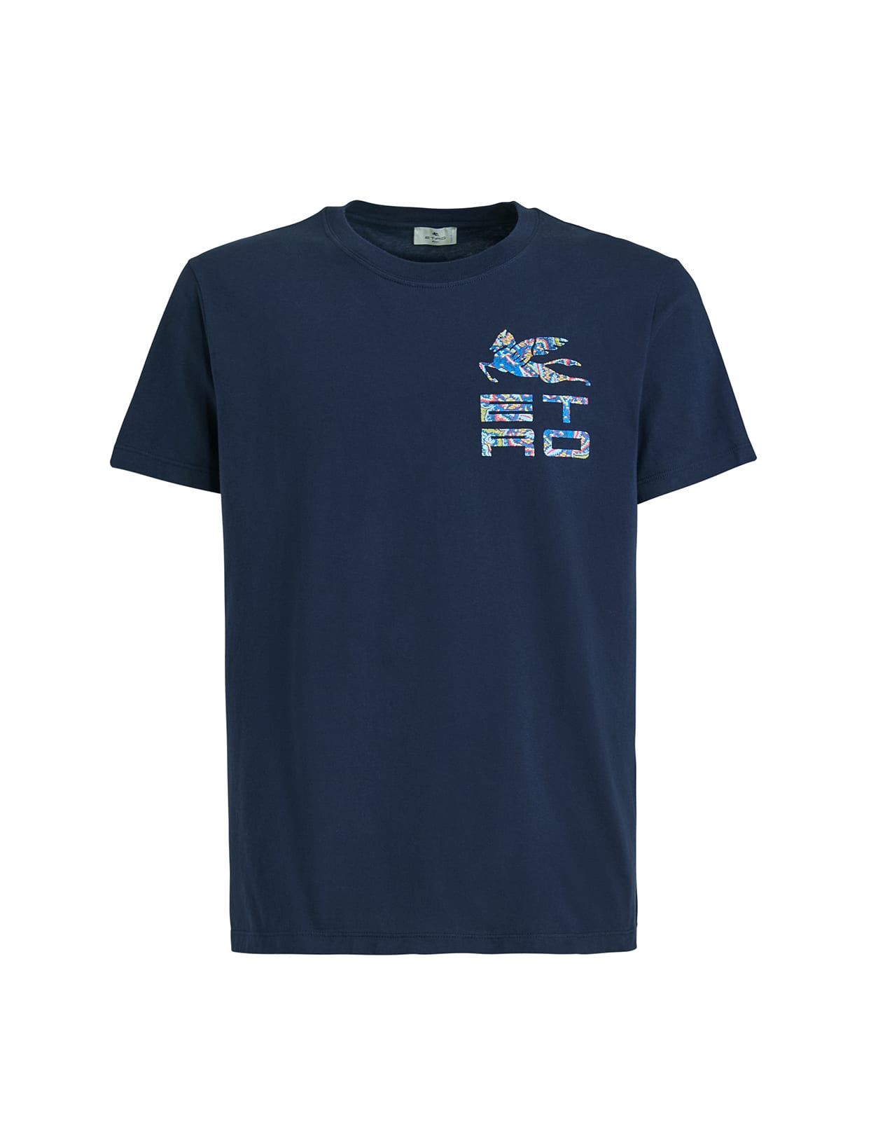 Etro Man Dark Blue Jersey T-shirt With Embroidery
