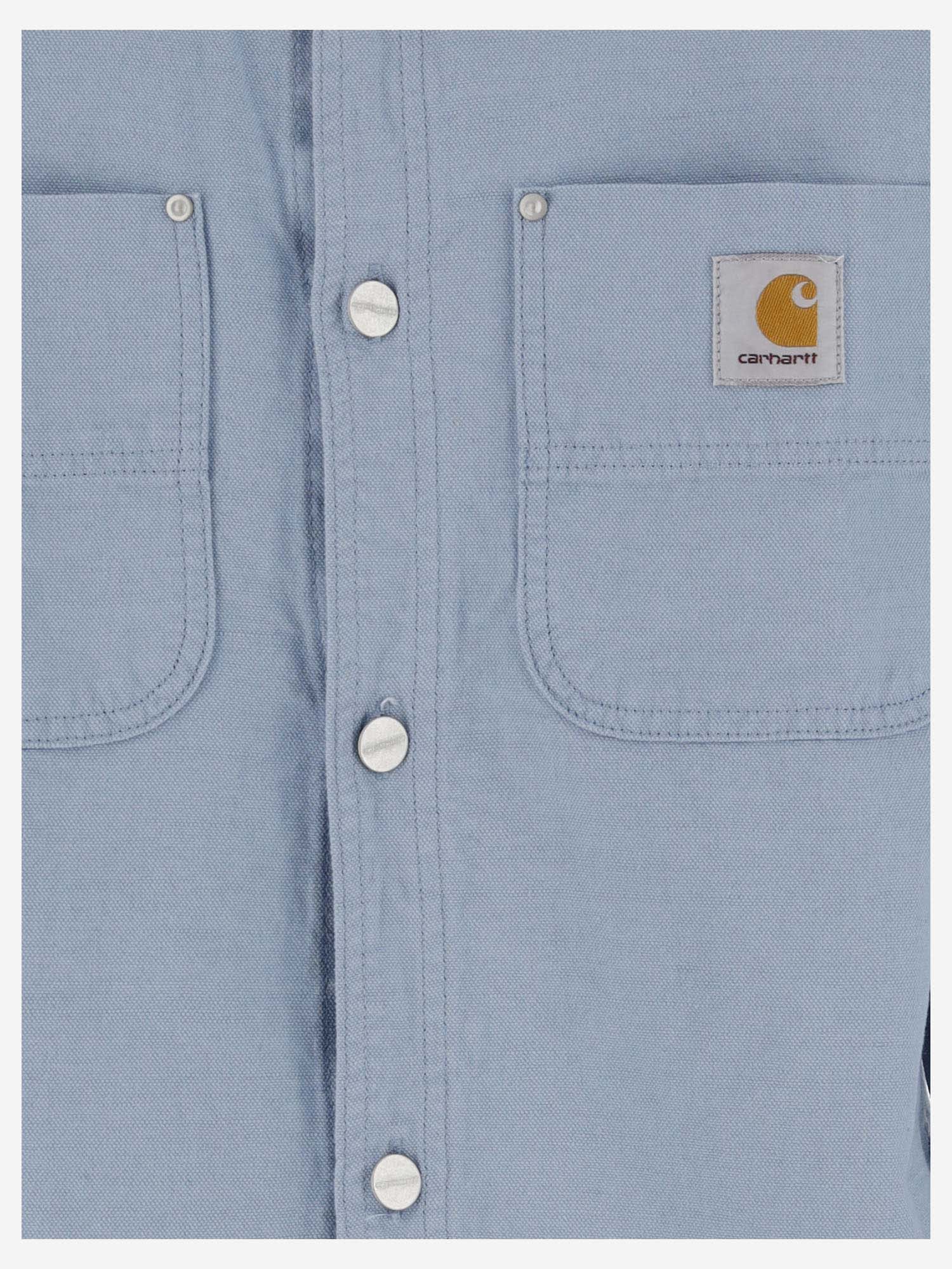 Shop Carhartt Cotton And Linen Shirt With Logo In Clear Blue