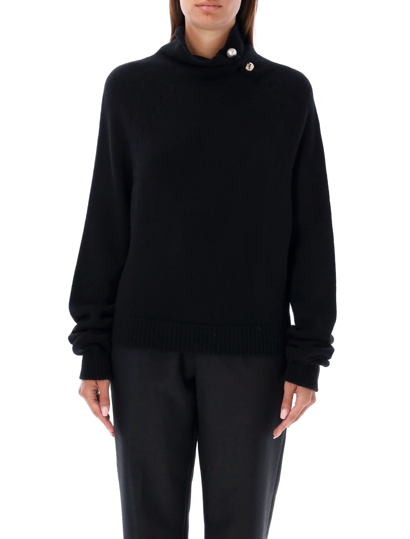 Shop Philosophy Di Lorenzo Serafini High Neck Pearl Brooch Sweater In Black