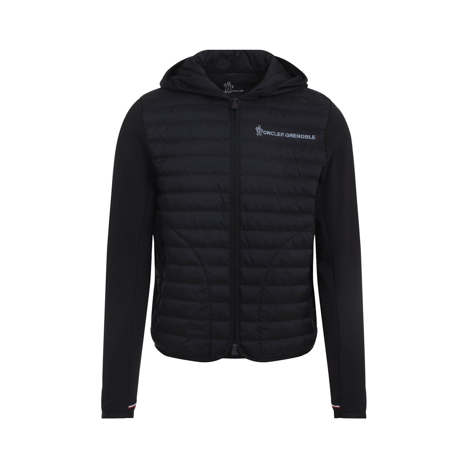 Moncler Striped Detailing Cotton Blend Hooded Jacket In Black