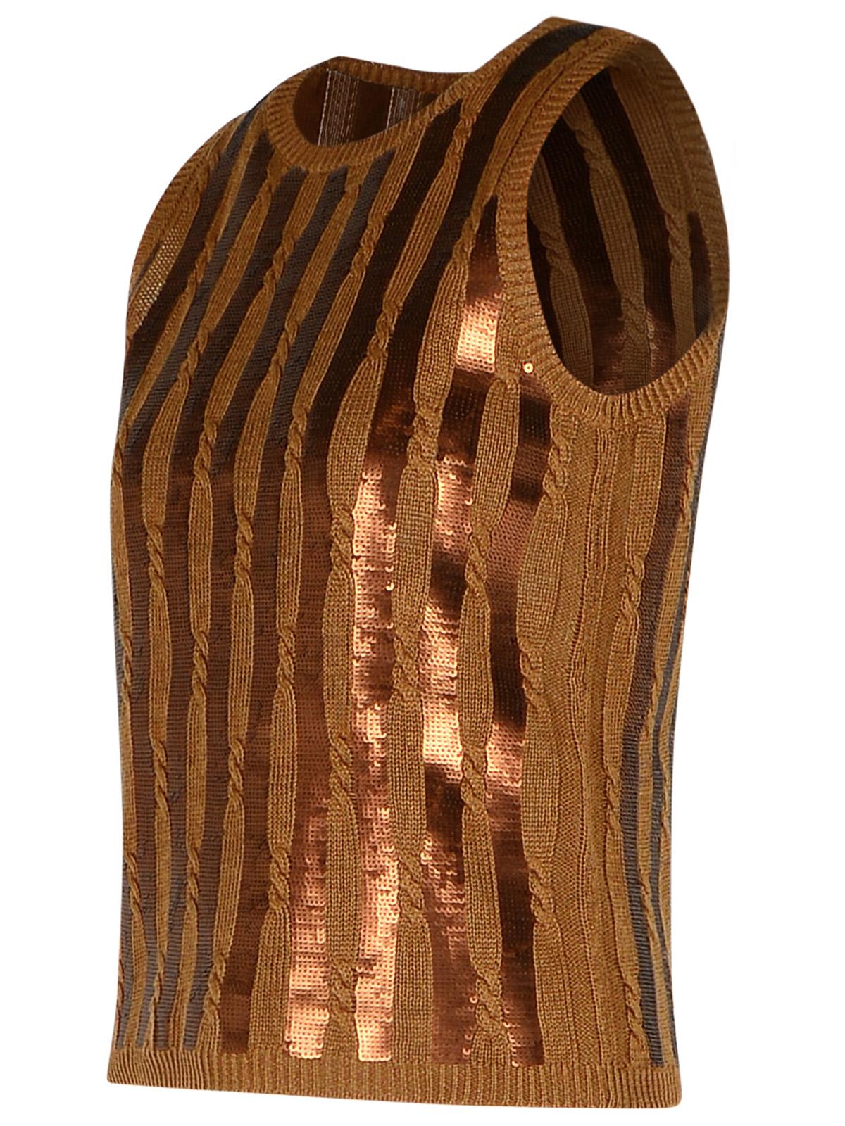 Max Mara Golia Linen Knitted Tank Top With Embroidered Sequin In Brown