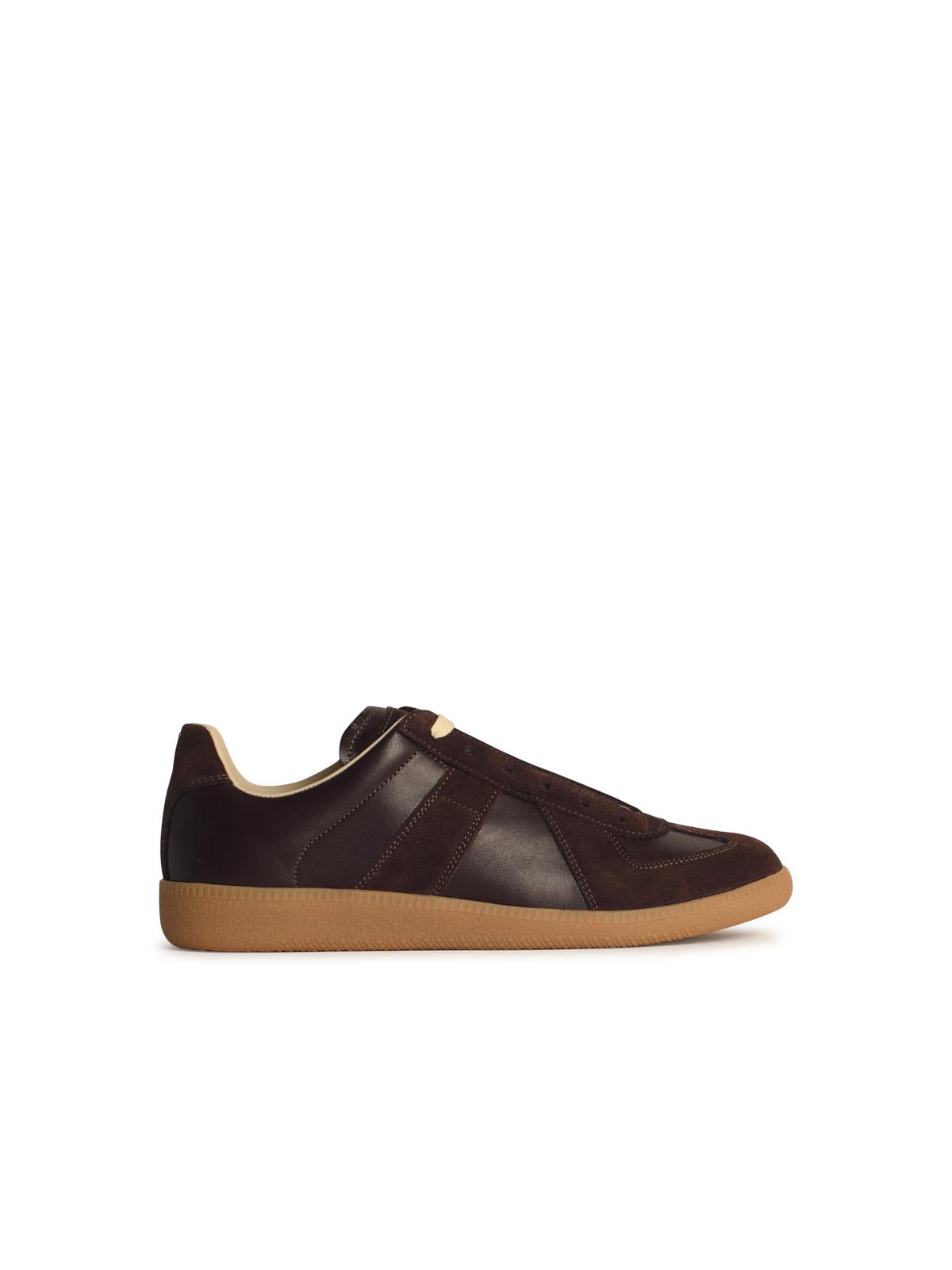 Shop Maison Margiela Replica Brown Leather Sneakers