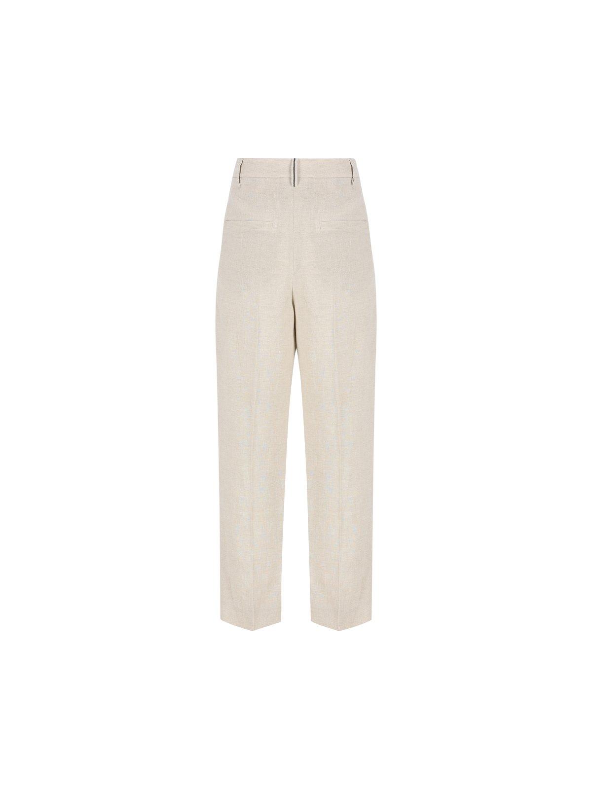 Brunello Cucinelli Monili Embellished Sparkling Slouchy Trousers In Beige