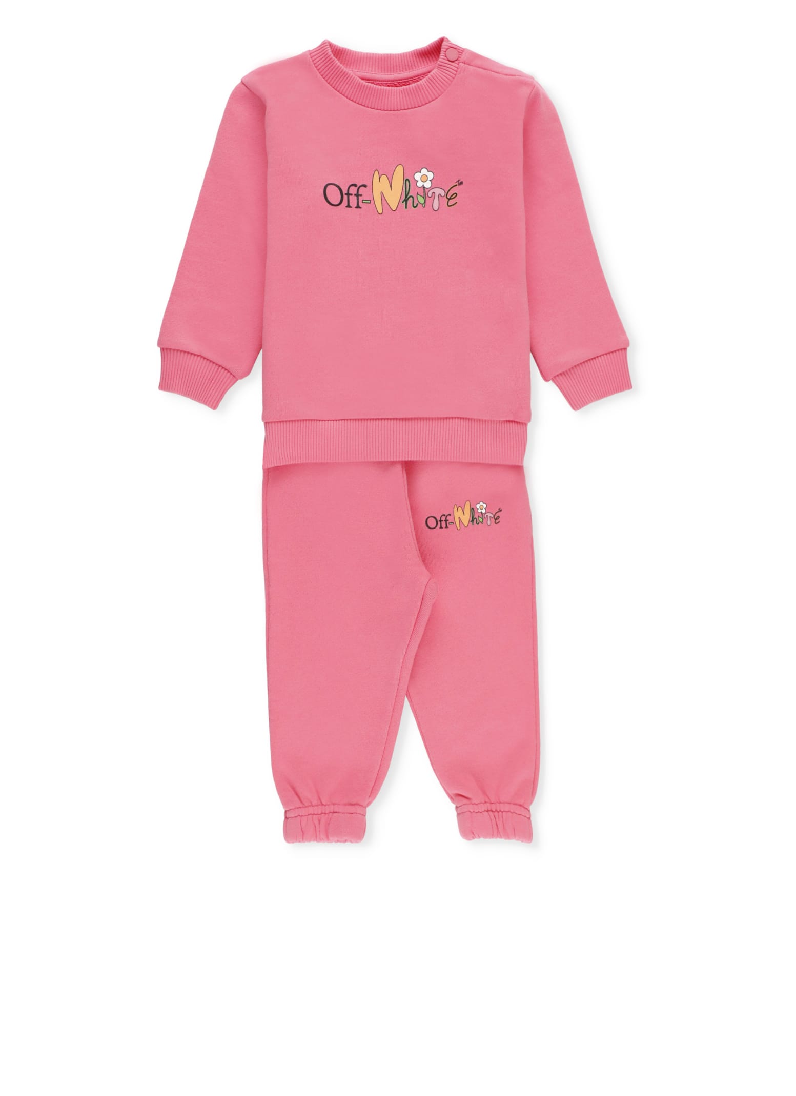 Off-white Babies' Funny Flowers Two-piece Jumpsuit In Fuchsia