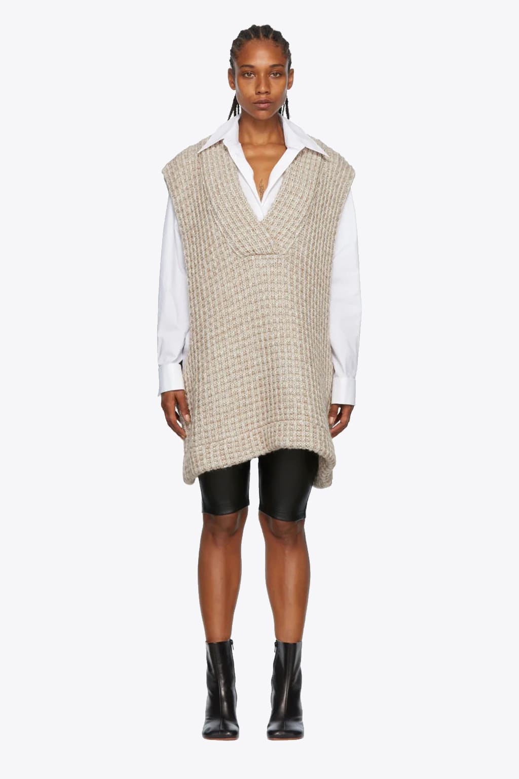 MM6 Maison Margiela Sweater Mm6 Beige waffle knit oversized vest