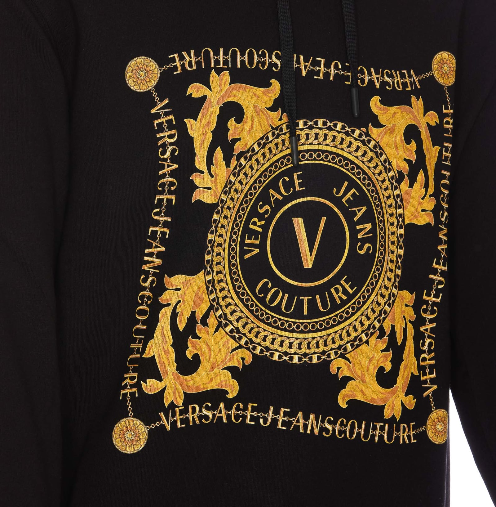 Shop Versace Jeans Couture V-emblem Chain Hoodie In Black
