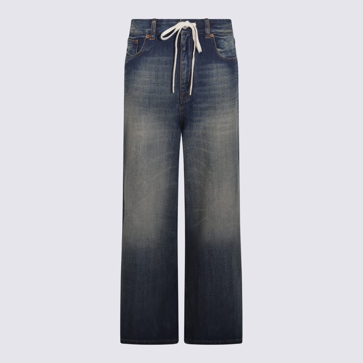 Mm6 Maison Margiela Wide-leg Drawstring Trousers Contrast Stitching In Blue