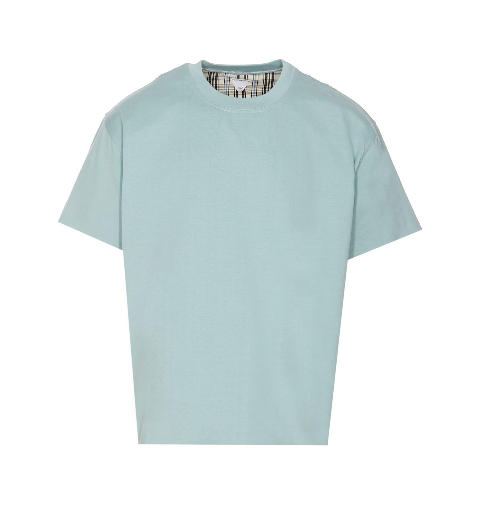 Shop Bottega Veneta Double Layer Cotton Check T-shirt In Blue