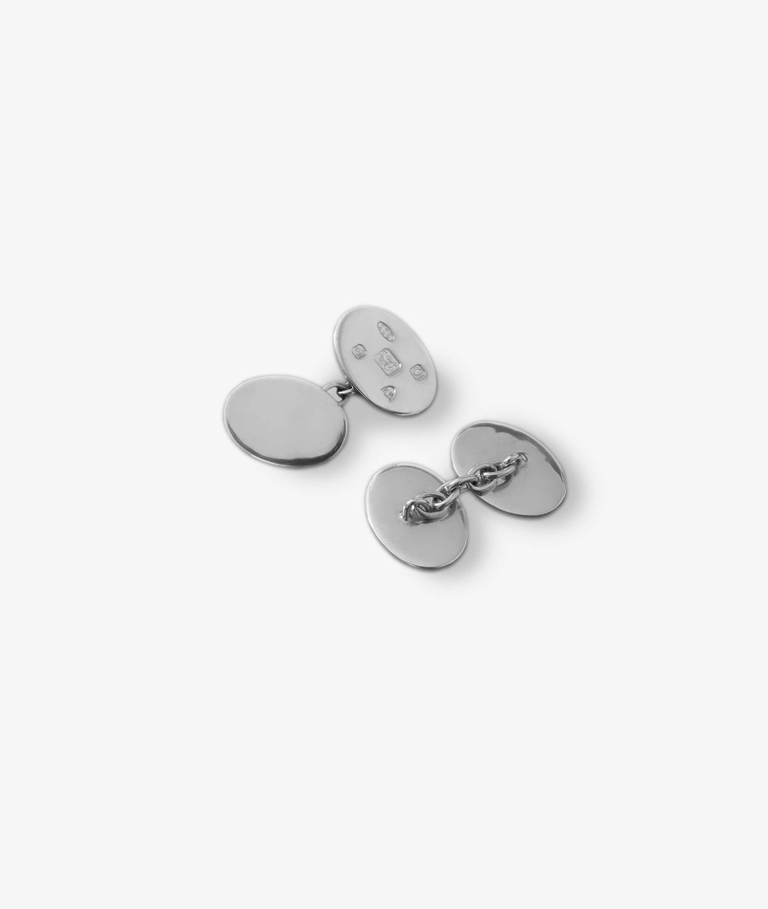 Shop Larusmiani Oval Plain Cufflinks With Engraved Symbols Cufflinks In Silver