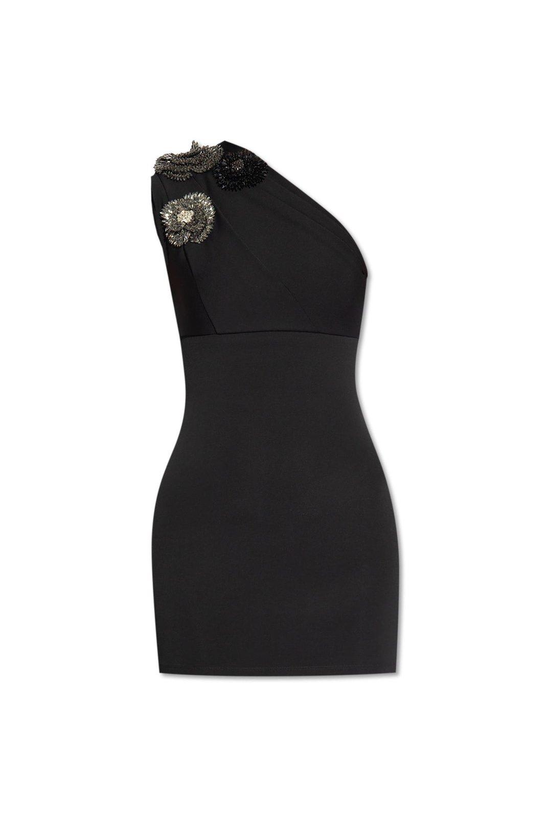 Shop Balmain One Shoulder Mini Dress In Black