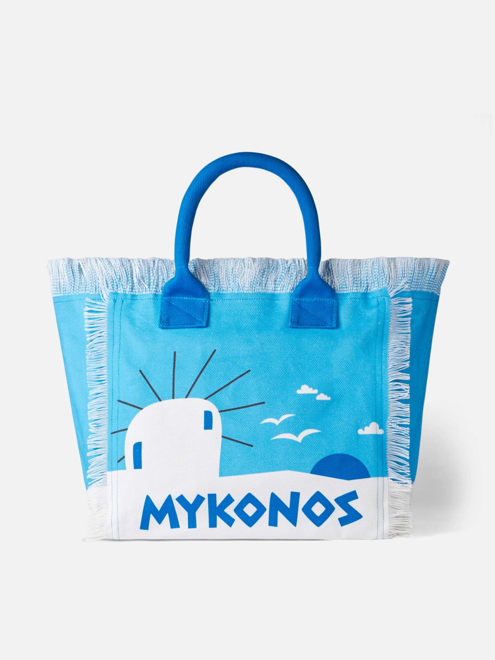Mc2 Saint Barth Vanity Canvas Shoulder Bag With Mykonos Print In Blue