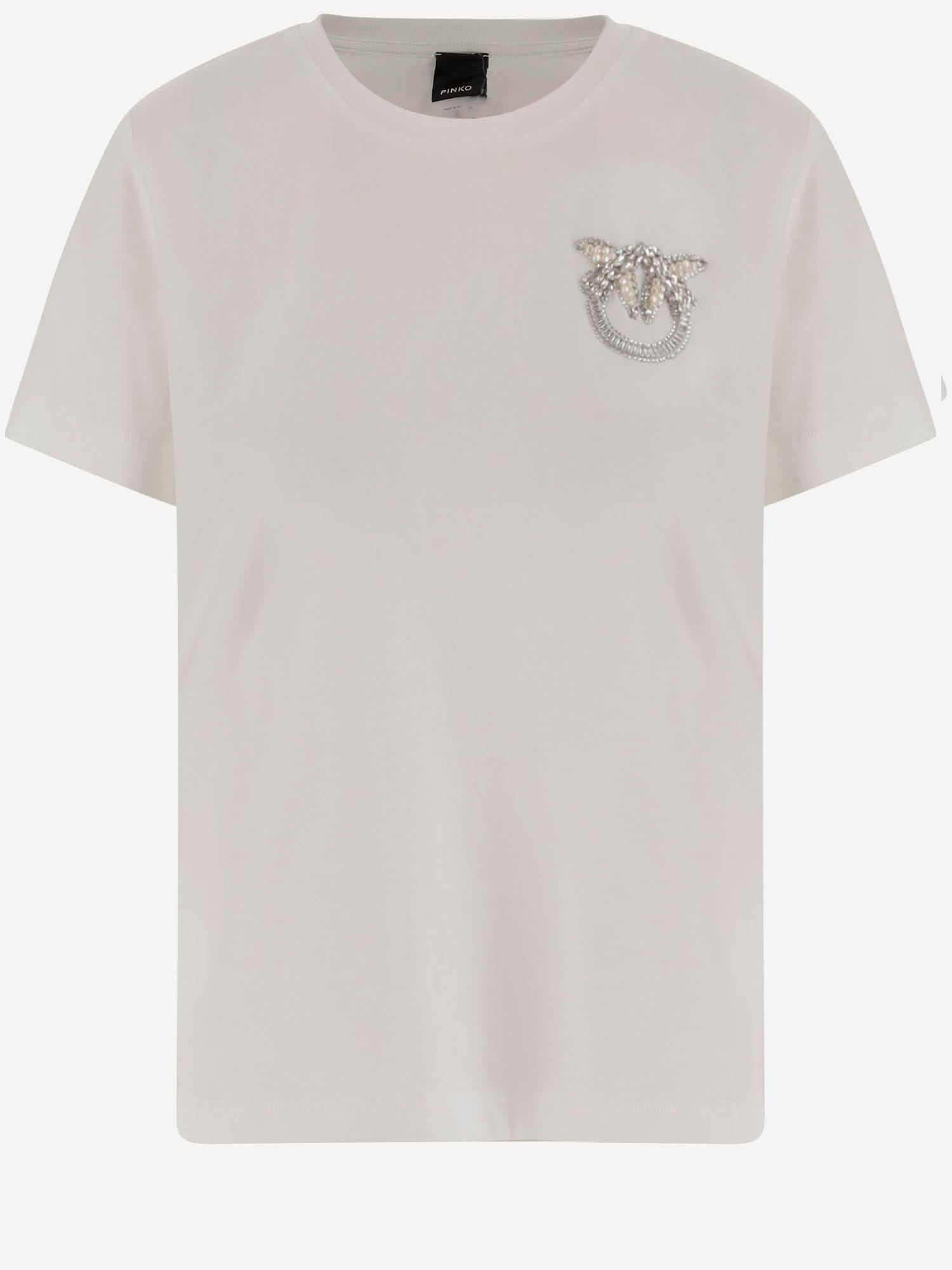 Cotton T-shirt With Love Birds Jewel Embroidery