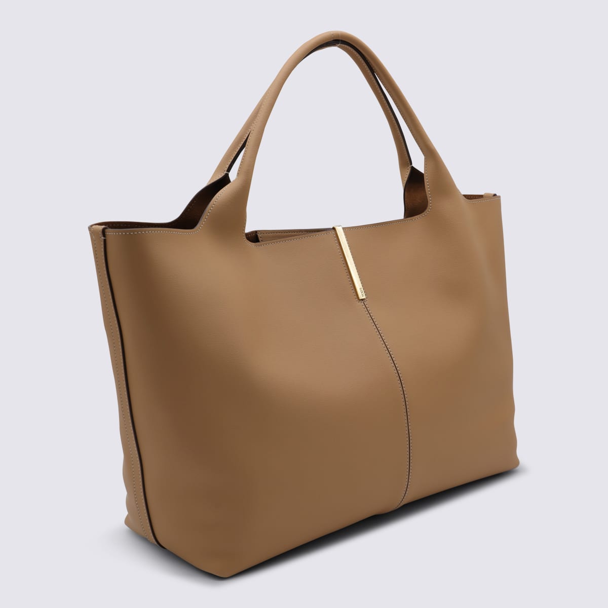 Tod's Beige Tote Bag With Two Top Handles And Logo Plaque On The Front In Leather Woman In Brown