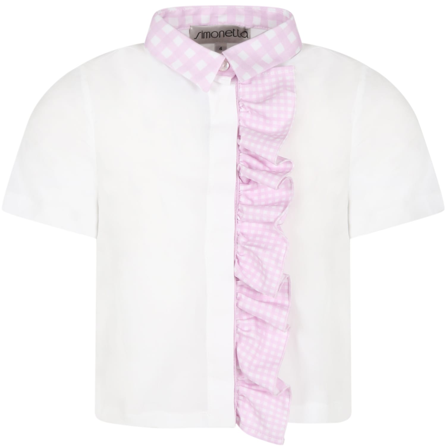 Simonetta White Shirt For Girl With Pink Ruffles
