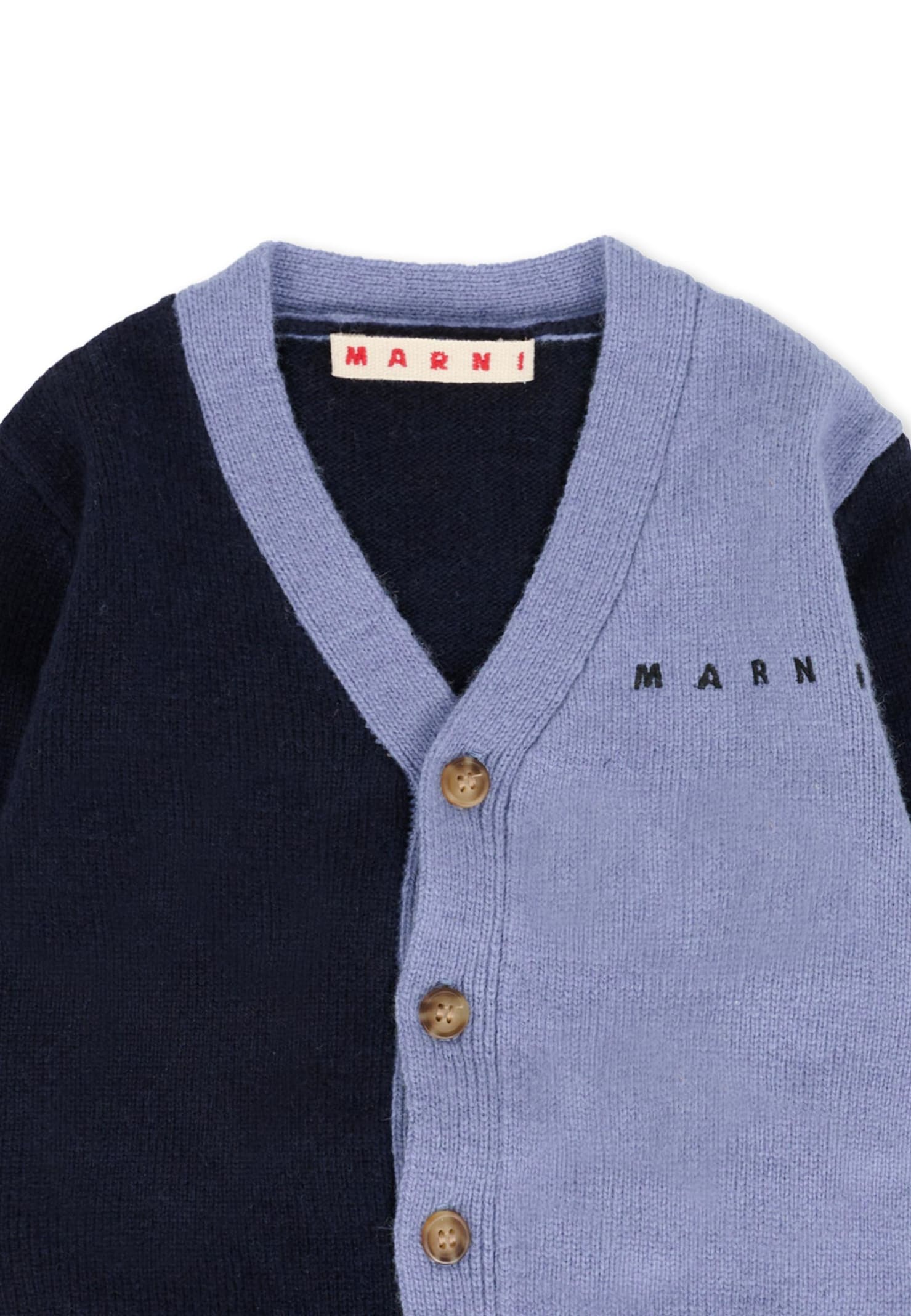 Marni Blue Cardigan For Baby Boy With Logo In Multi