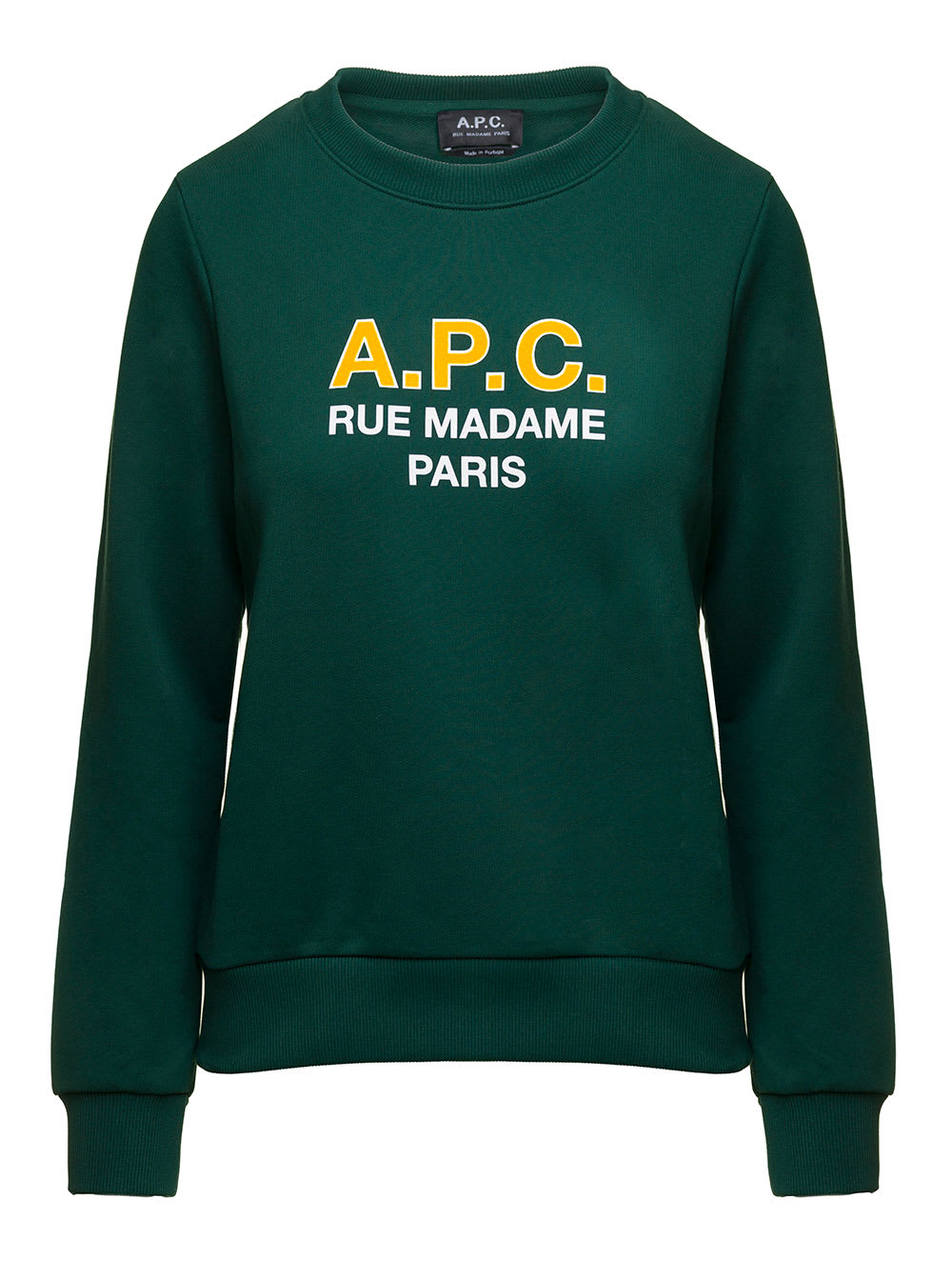 APC MADAME GREEN CREWNECK SWEATSHIRT WITH CONTRASTING LOGO PRINT IN COTTON WOMAN