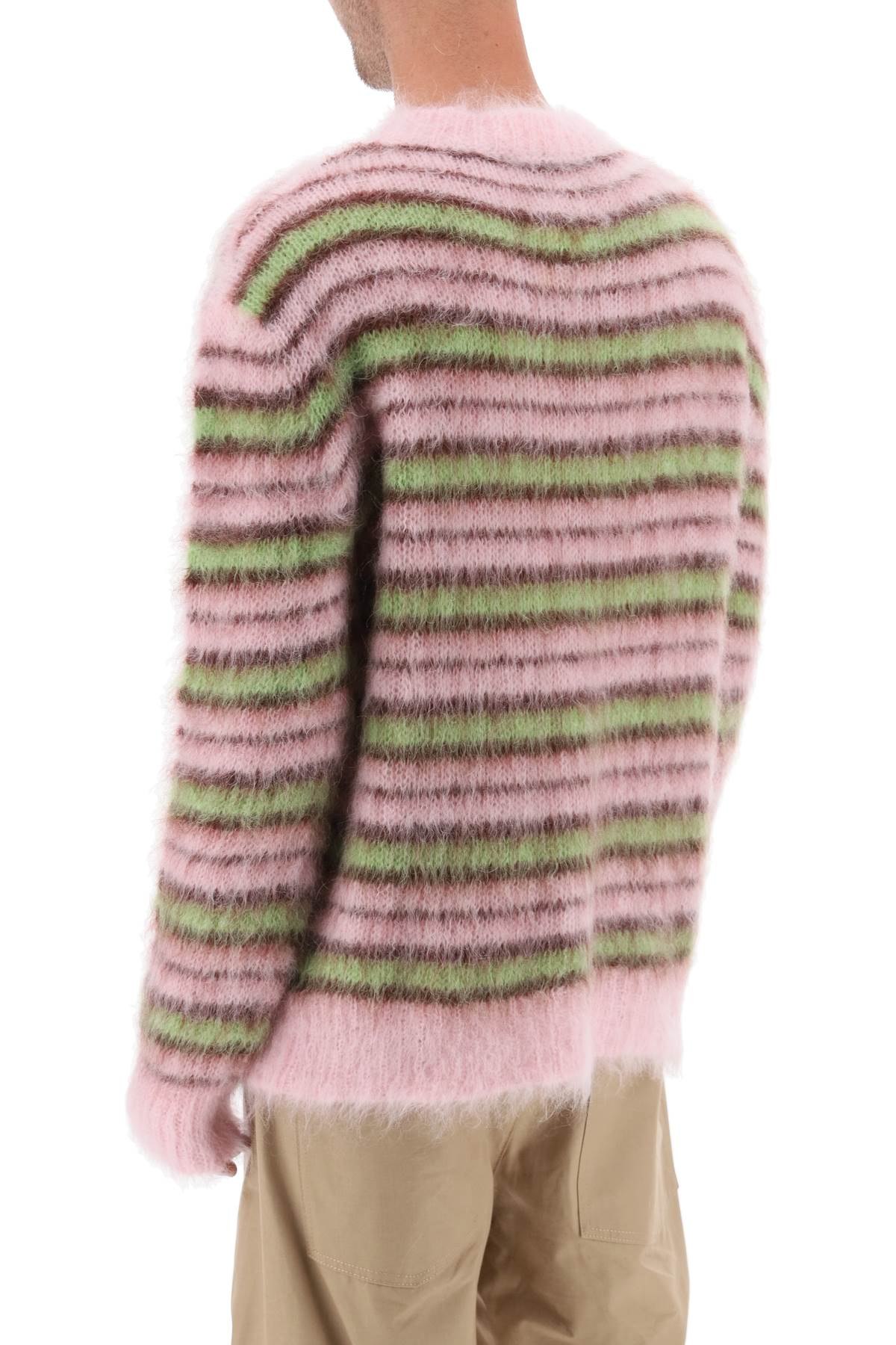 Shop Marni Sweater In Brushed Mohair With Striped Motif In Pink