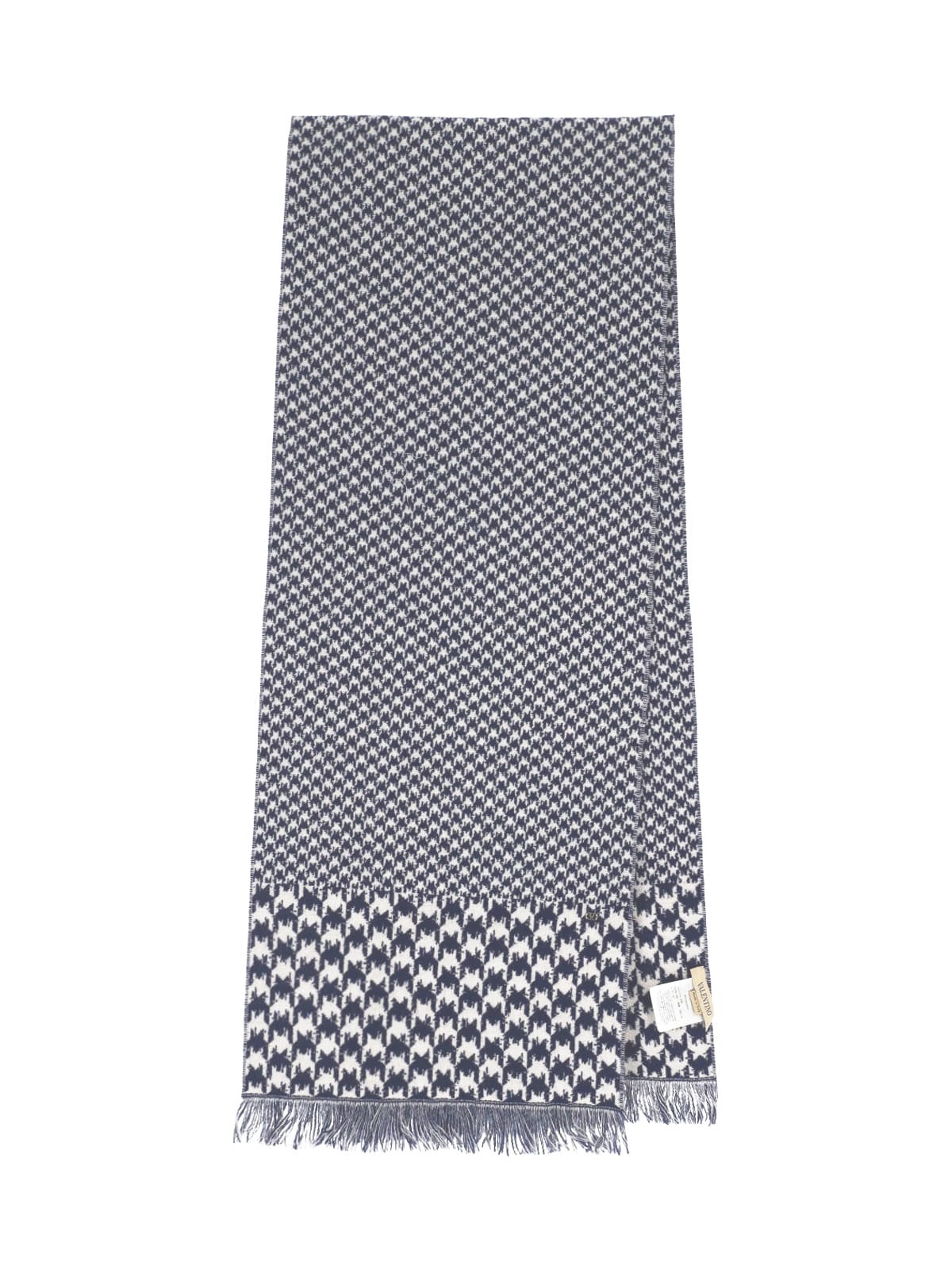 Valentino Houndstooth Pattern Scarf Fringed Edges In Gray