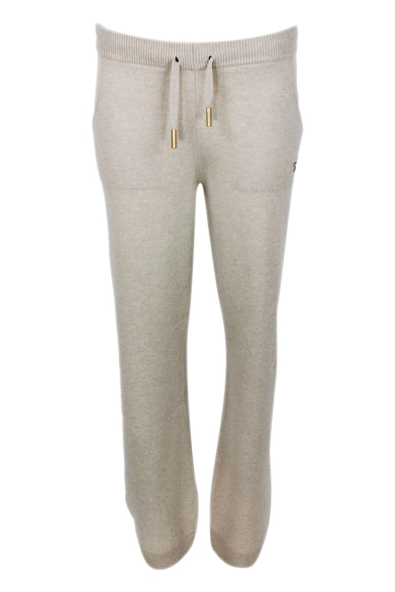 Lorena Antoniazzi Jogging Pants In Cashmere Wool And Silk With Drawstring At The Waist