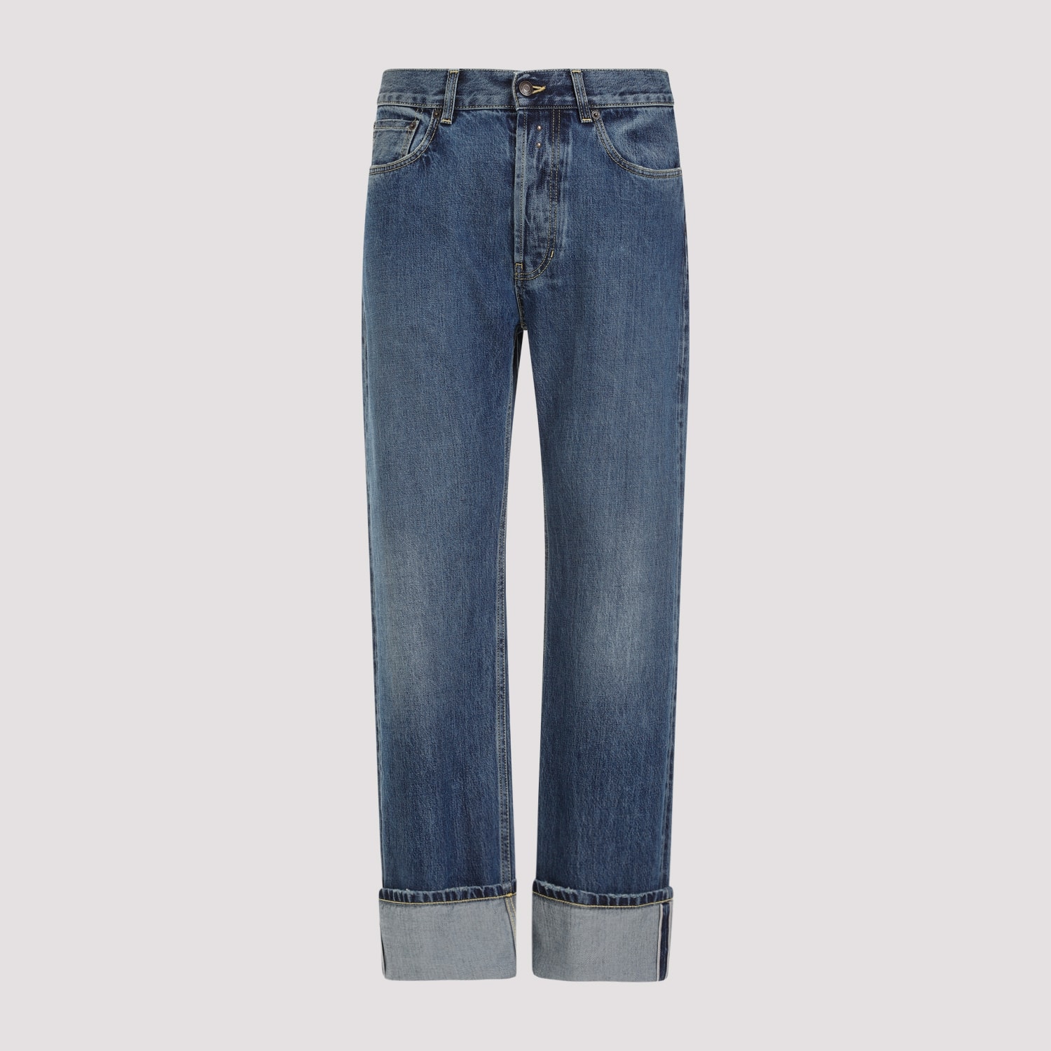 Shop Alexander Mcqueen Turn Up Jeans In Blue Washed