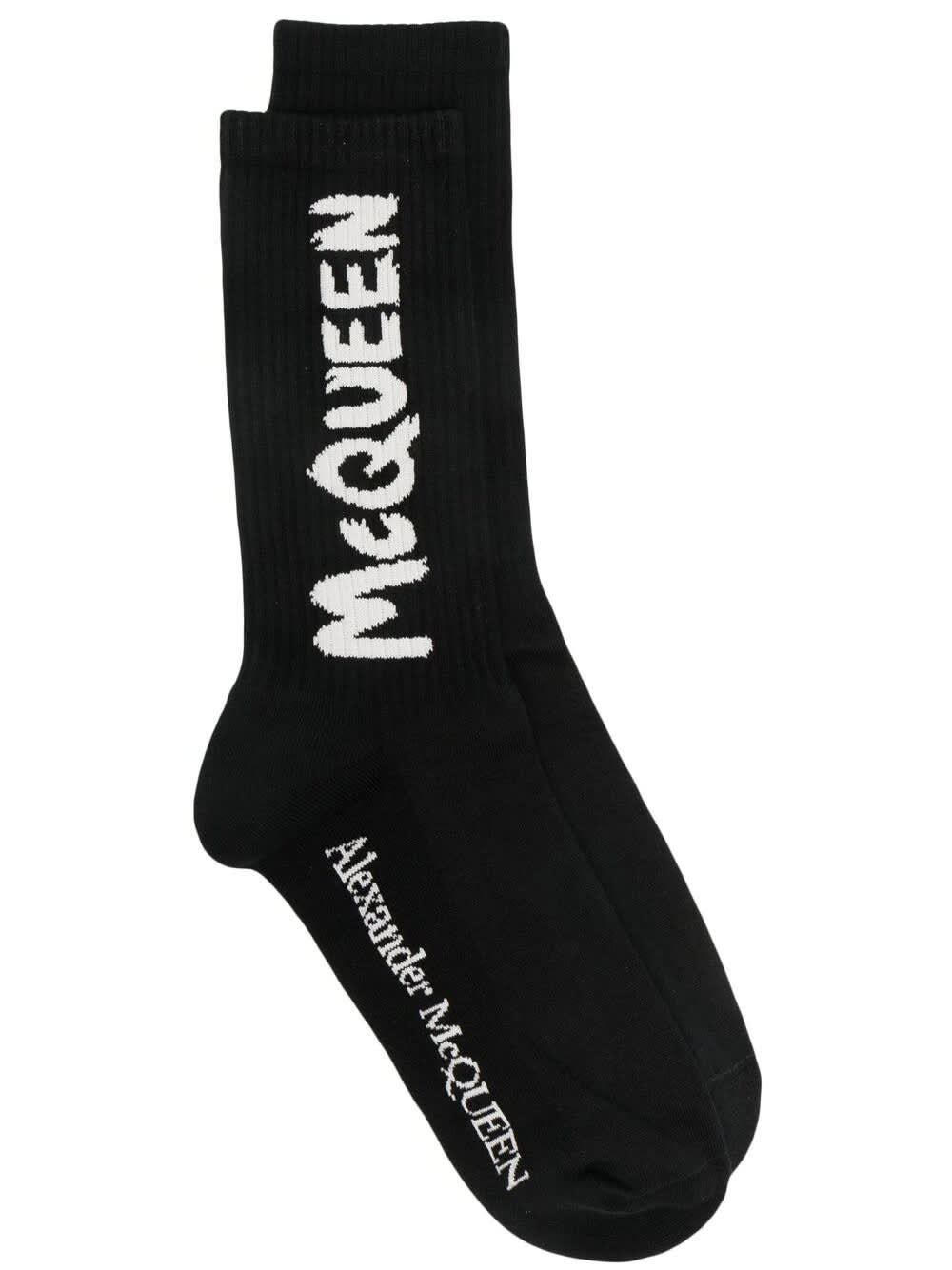 Alexander McQueen Man Black And White Mcqueen Graffiti Socks