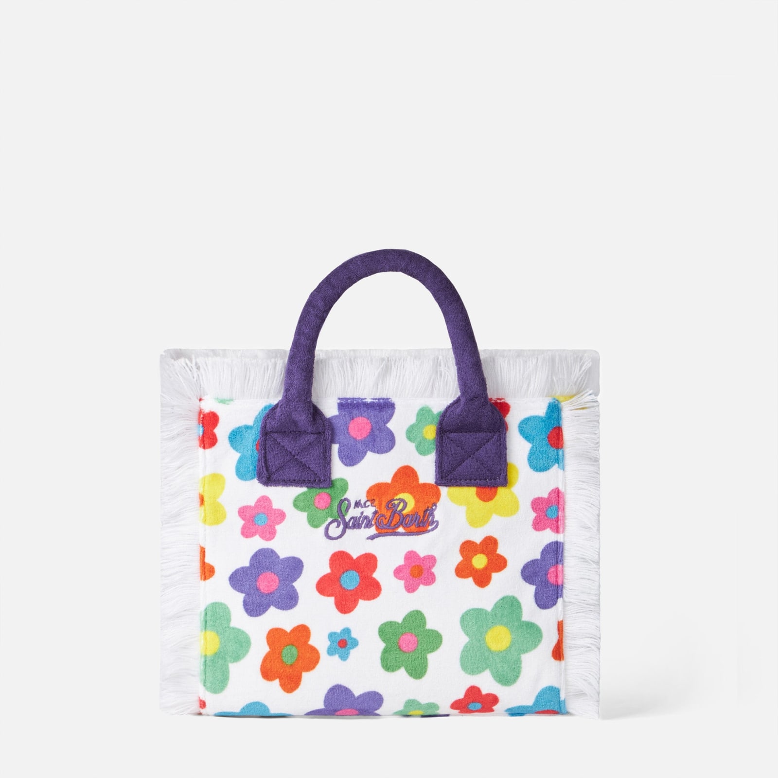 Shop Mc2 Saint Barth Colette Terry Handbag With Multicolor Daisy Print In White