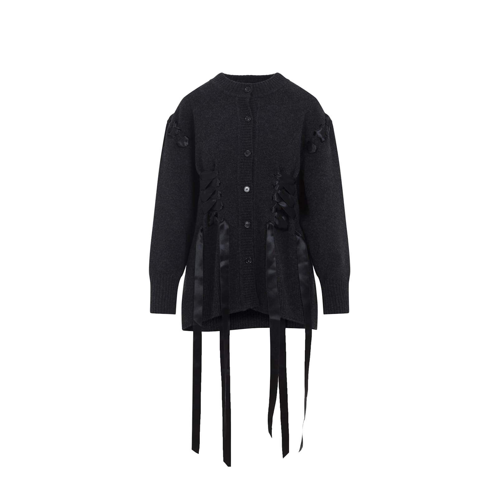 Simone Rocha Womens Charcoal Sculpted Ribbon Stretch-wool Blend Cardigan Xs In Black