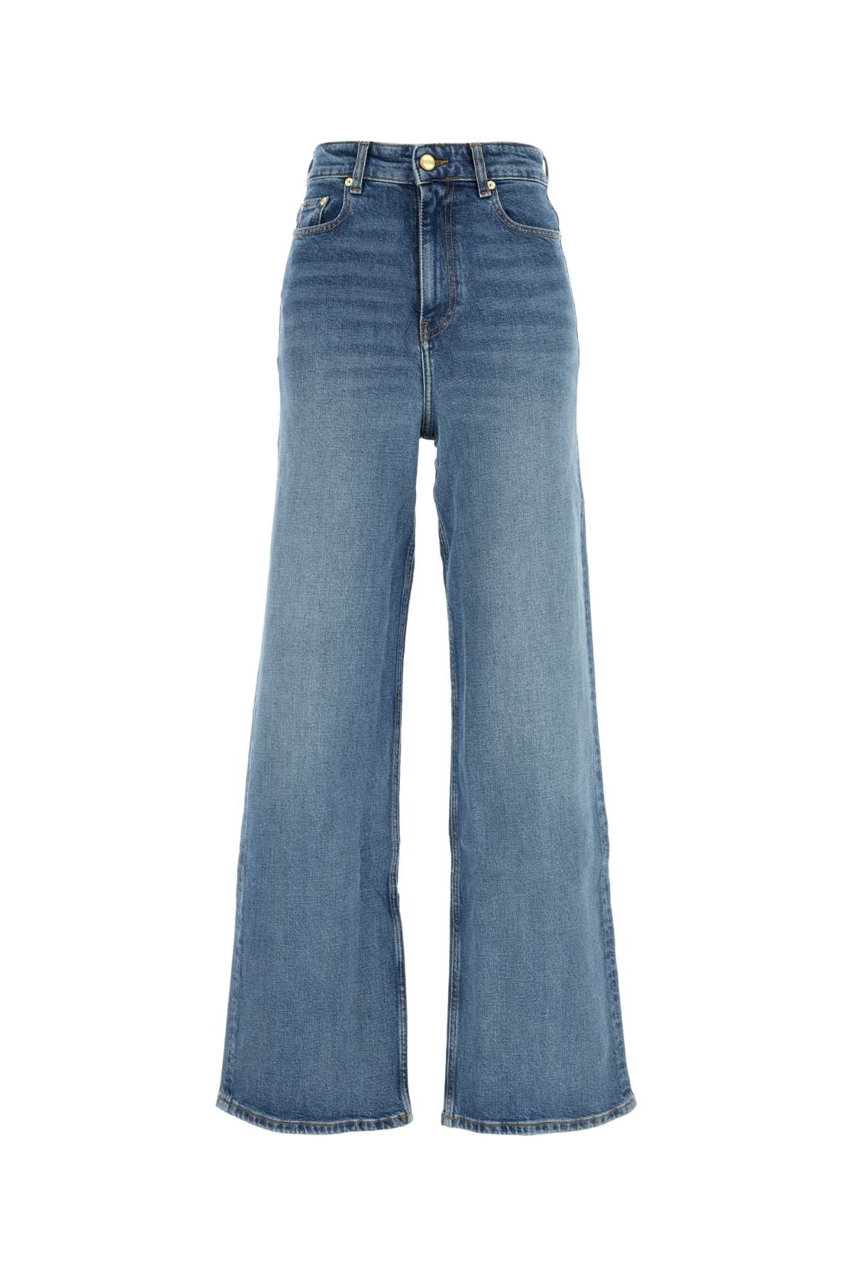 Shop Ganni Stretch Denim Wide-leg Jeans In Midbluevintage