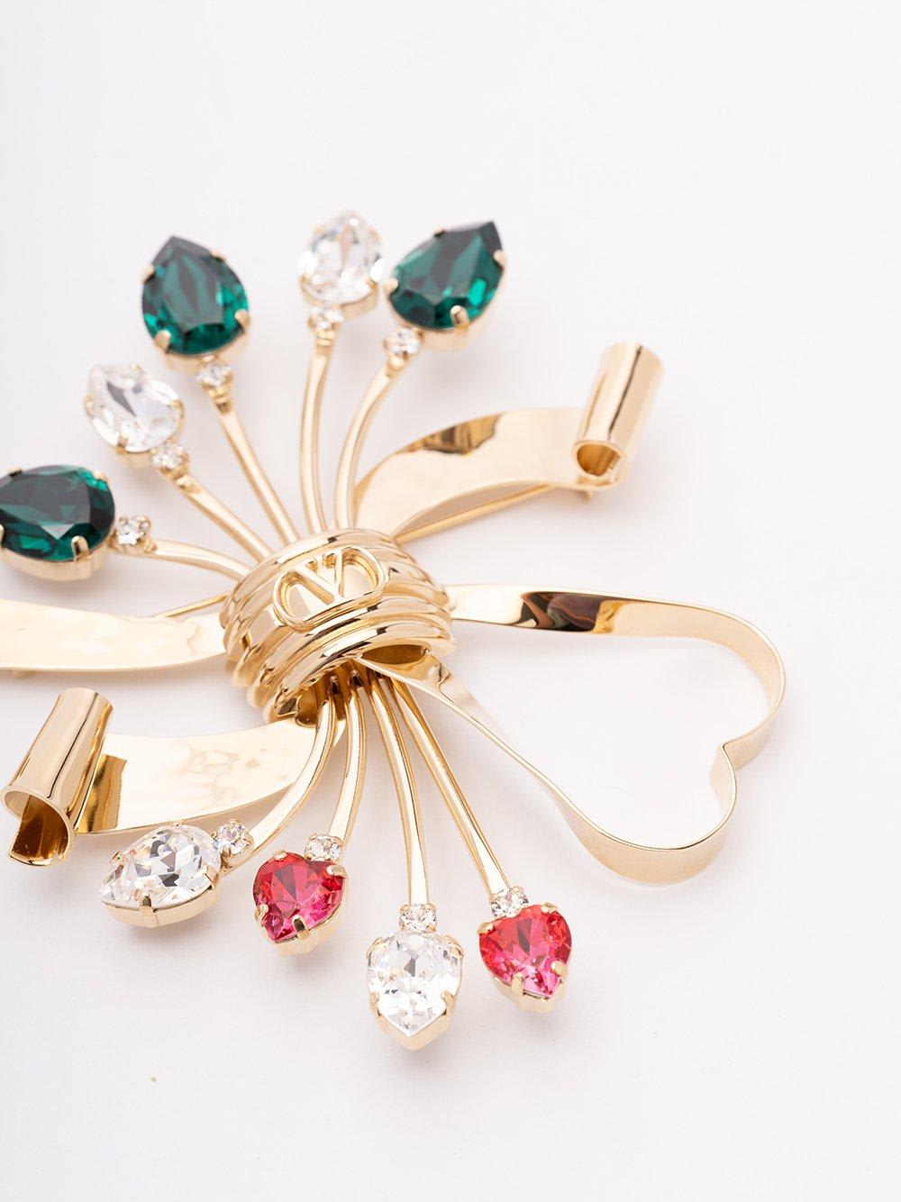 Valentino Crystal Embellished Brooch In Gold
