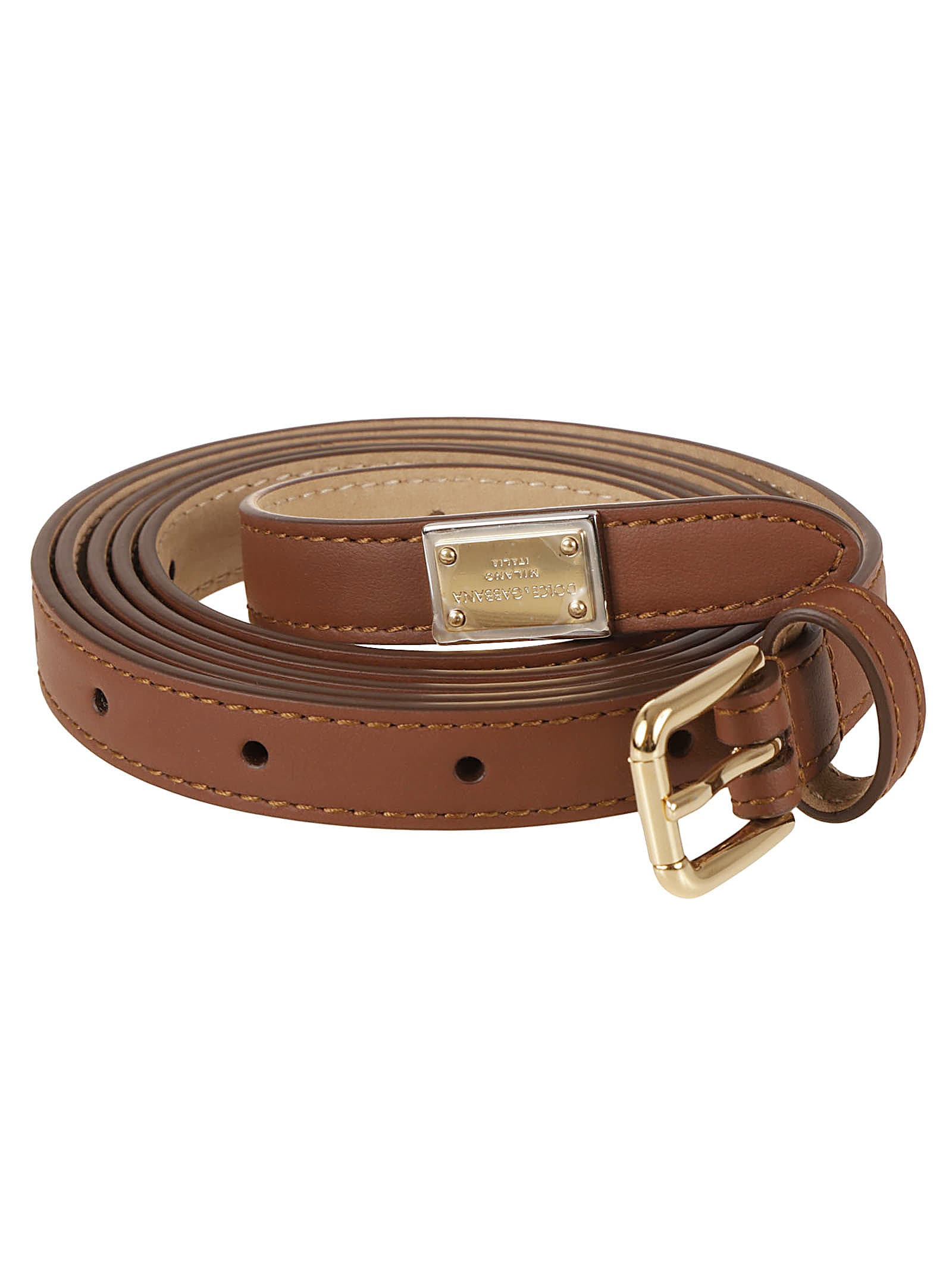 Shop Dolce & Gabbana Exposed Stitch Logo Belt In Cuoio