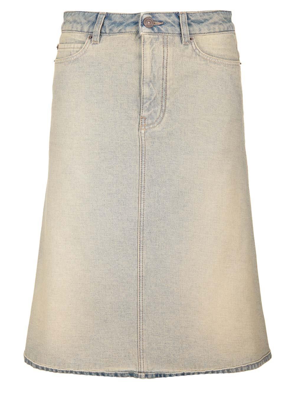 Shop Balenciaga Vintage Effect Denim Midi Skirt In Inside Out