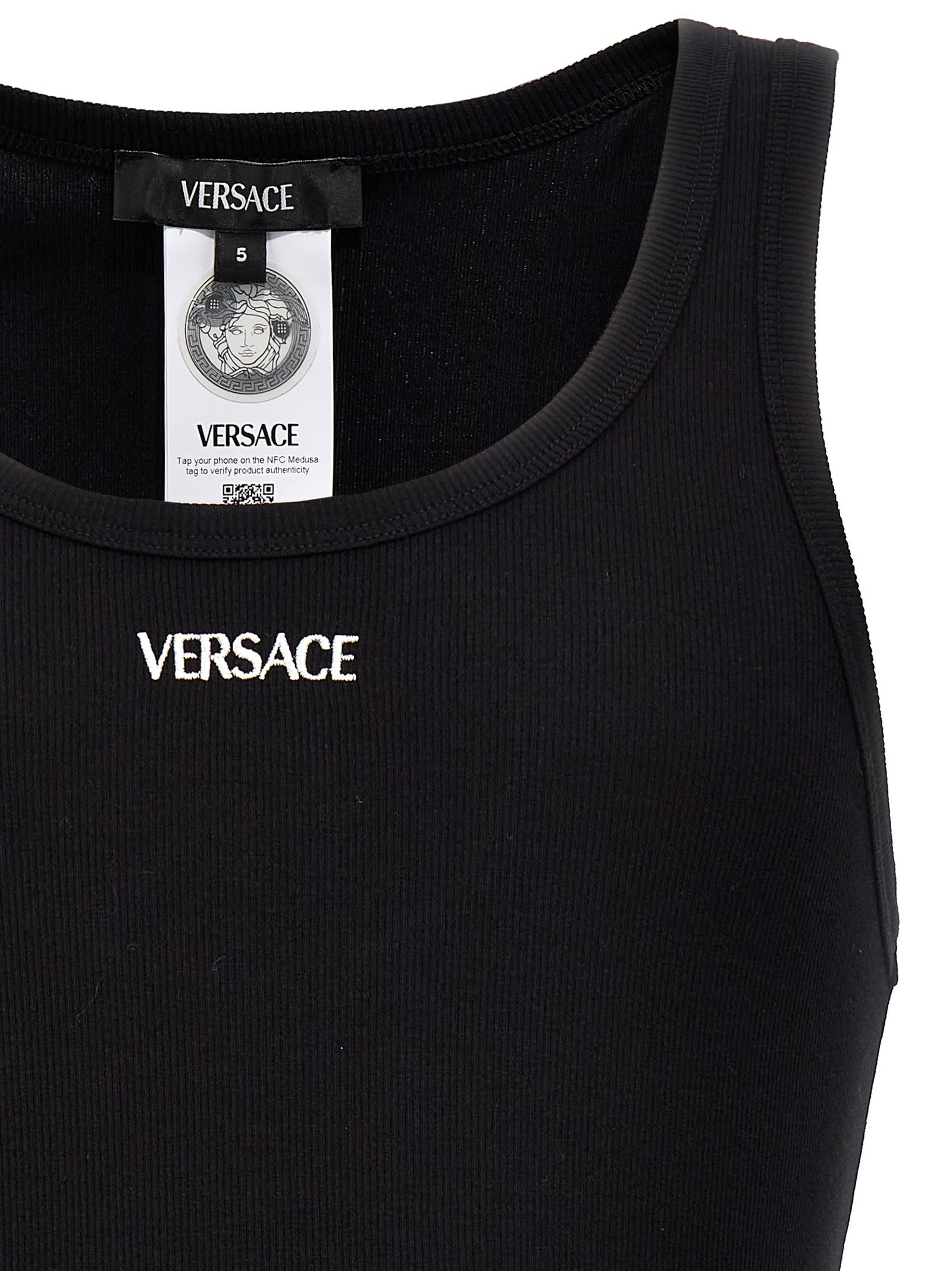 Versace Black Logo Tank Top In Black