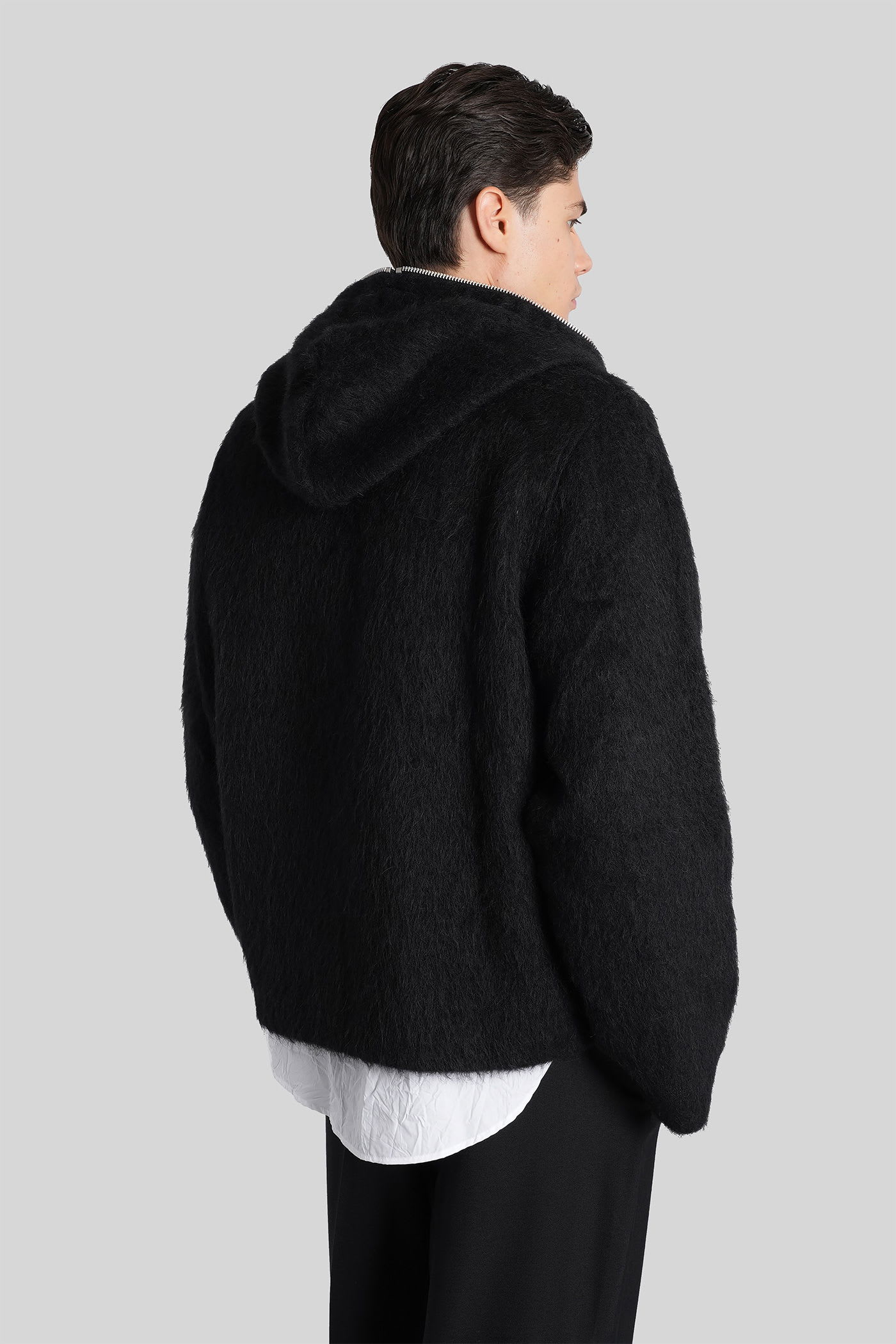 Our Legacy Textured Full Zip Hood Sweatshirt With Cozy Hood In Black