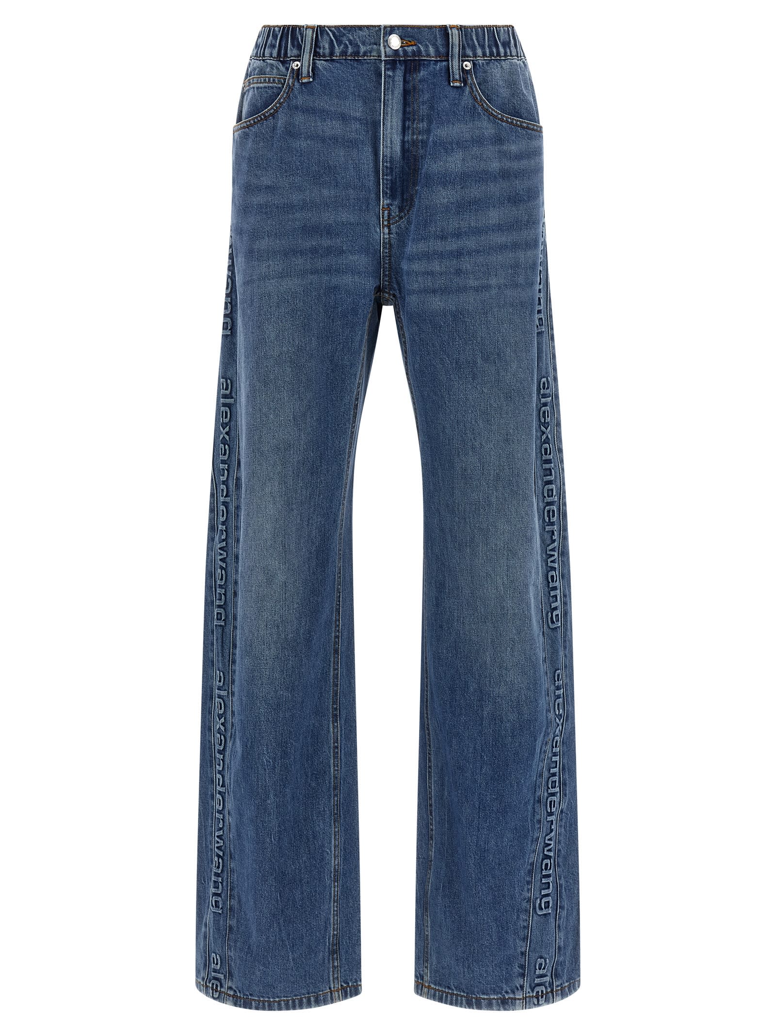 Alexander Wang Wide-leg Denim Jeans With Embossed Logo Detail In Blue