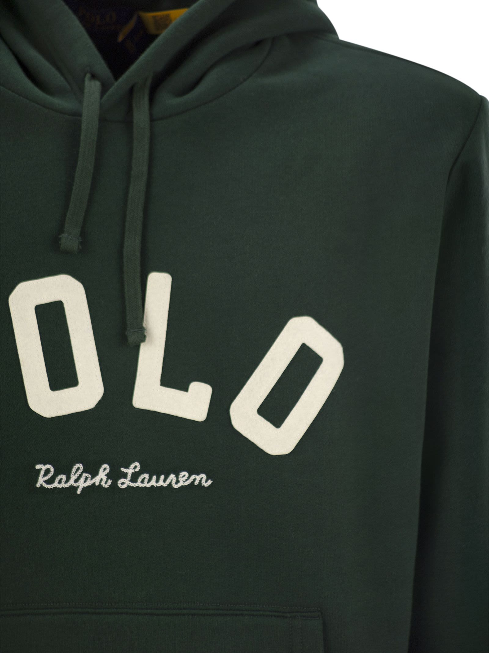 Shop Polo Ralph Lauren Rl Sweatshirt With Hood And Logo In Green