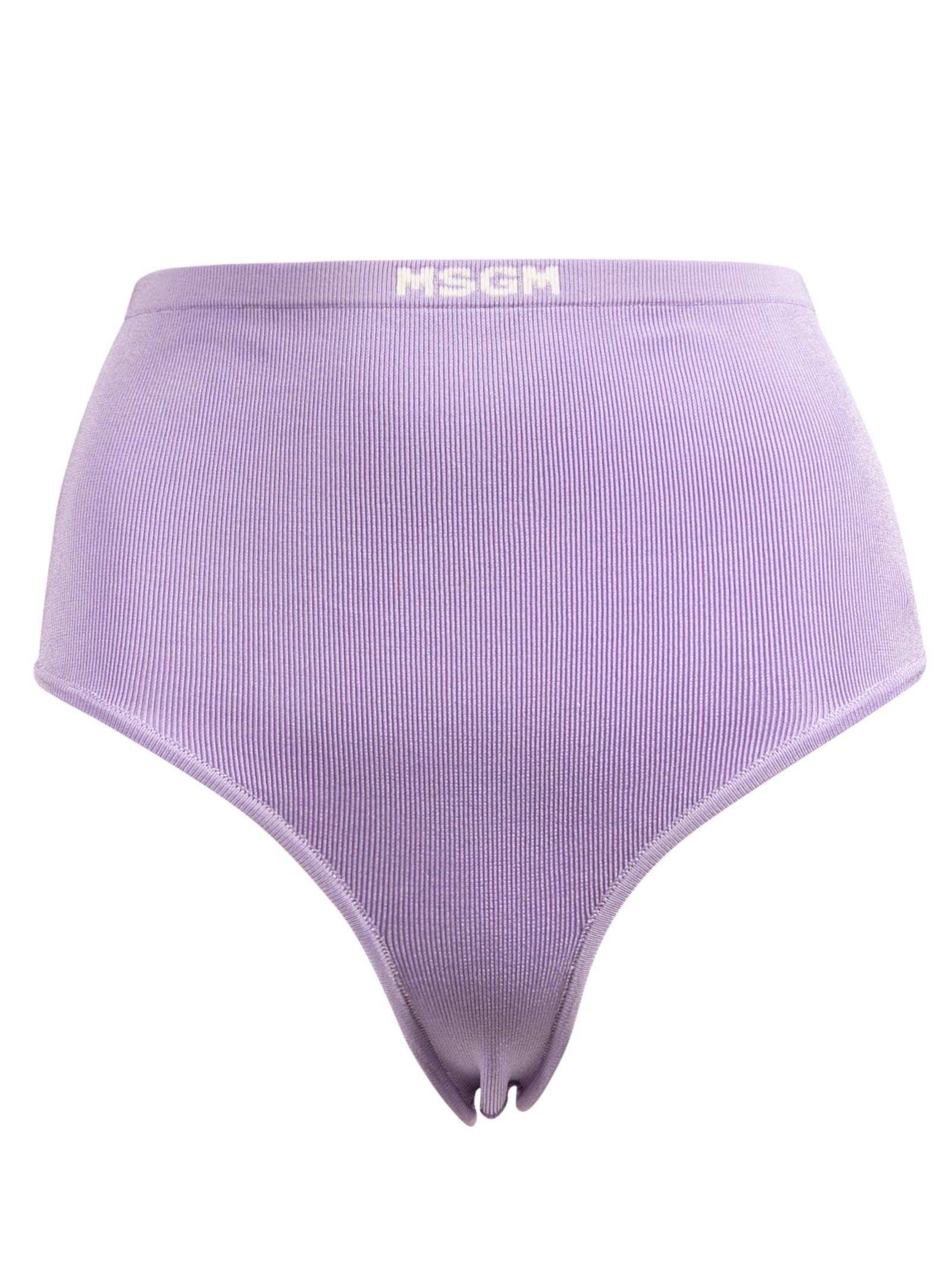 Msgm Top Logo Ribbed Panties In Purple