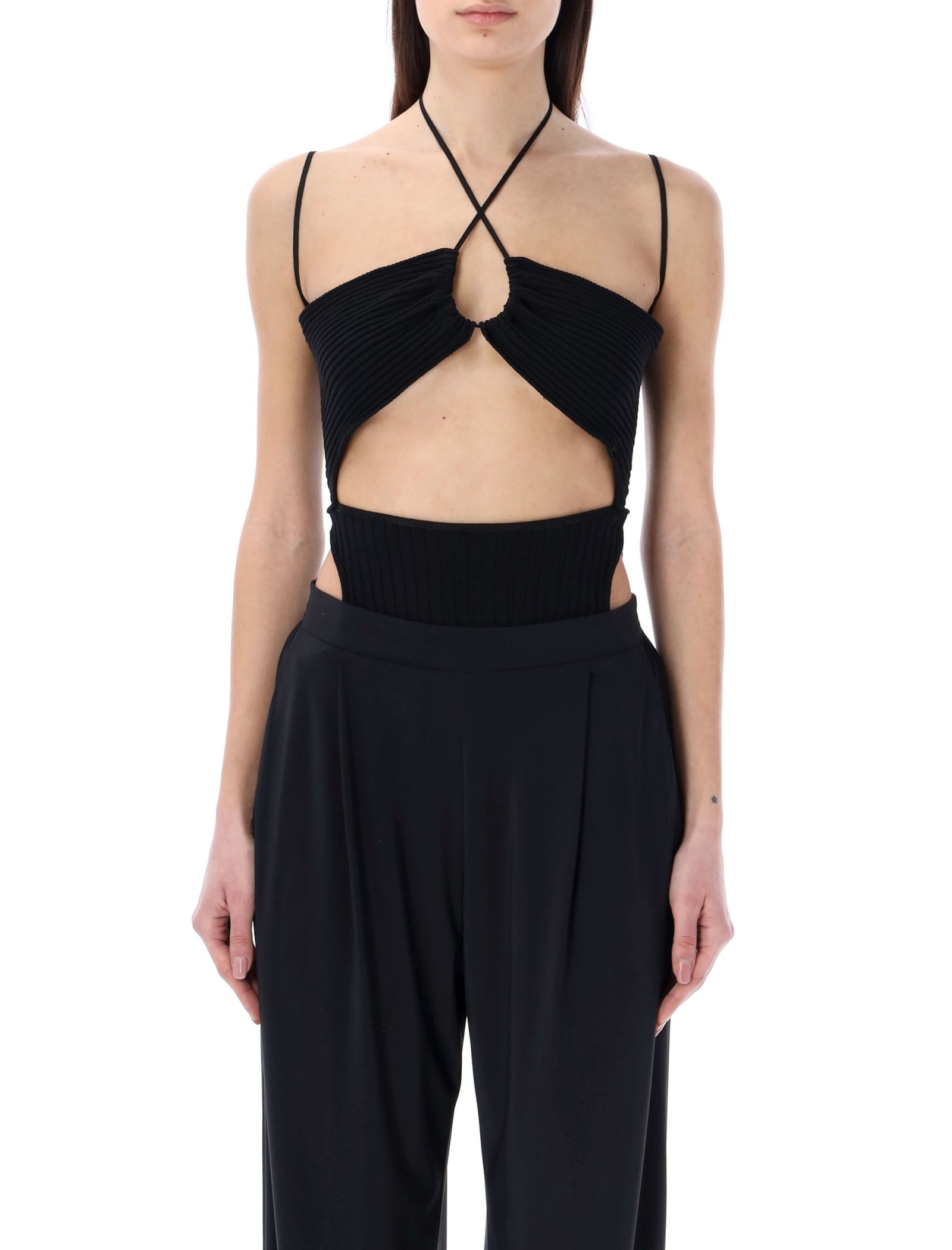 Andreädamo Black Top Bralette In Ribbed Knit With Cut-out Detailing Andreadamo Woman In Black