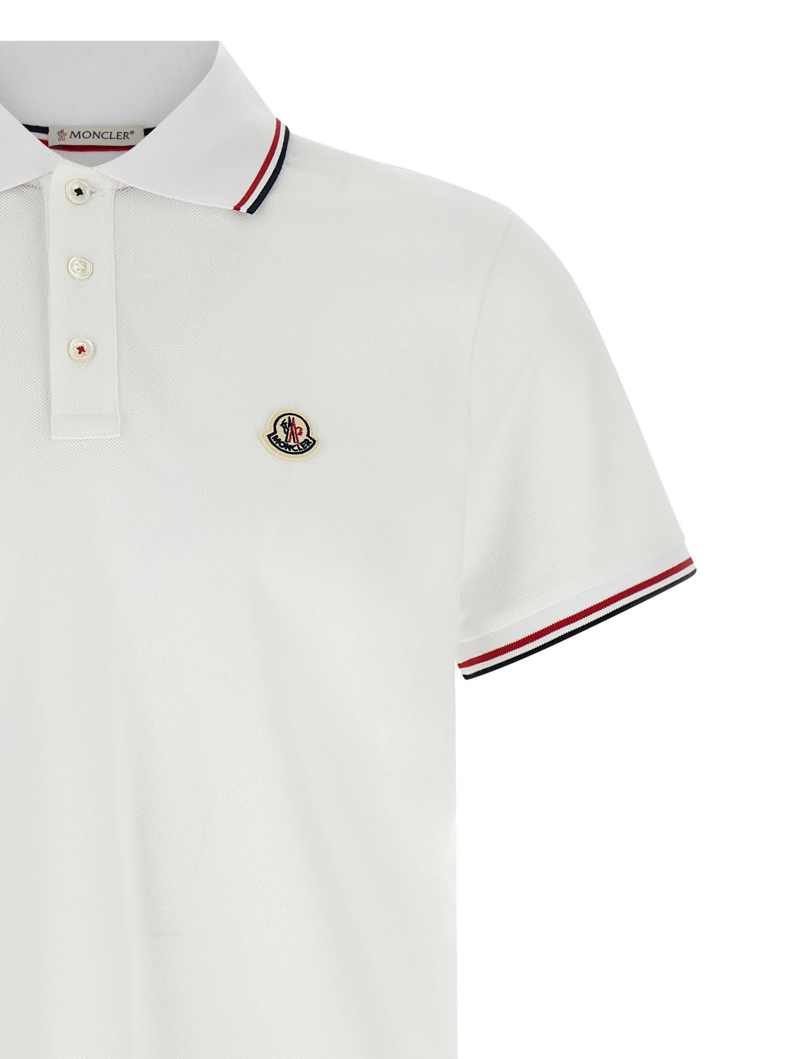 Moncler Cotton Polo Shirt With Logo In White