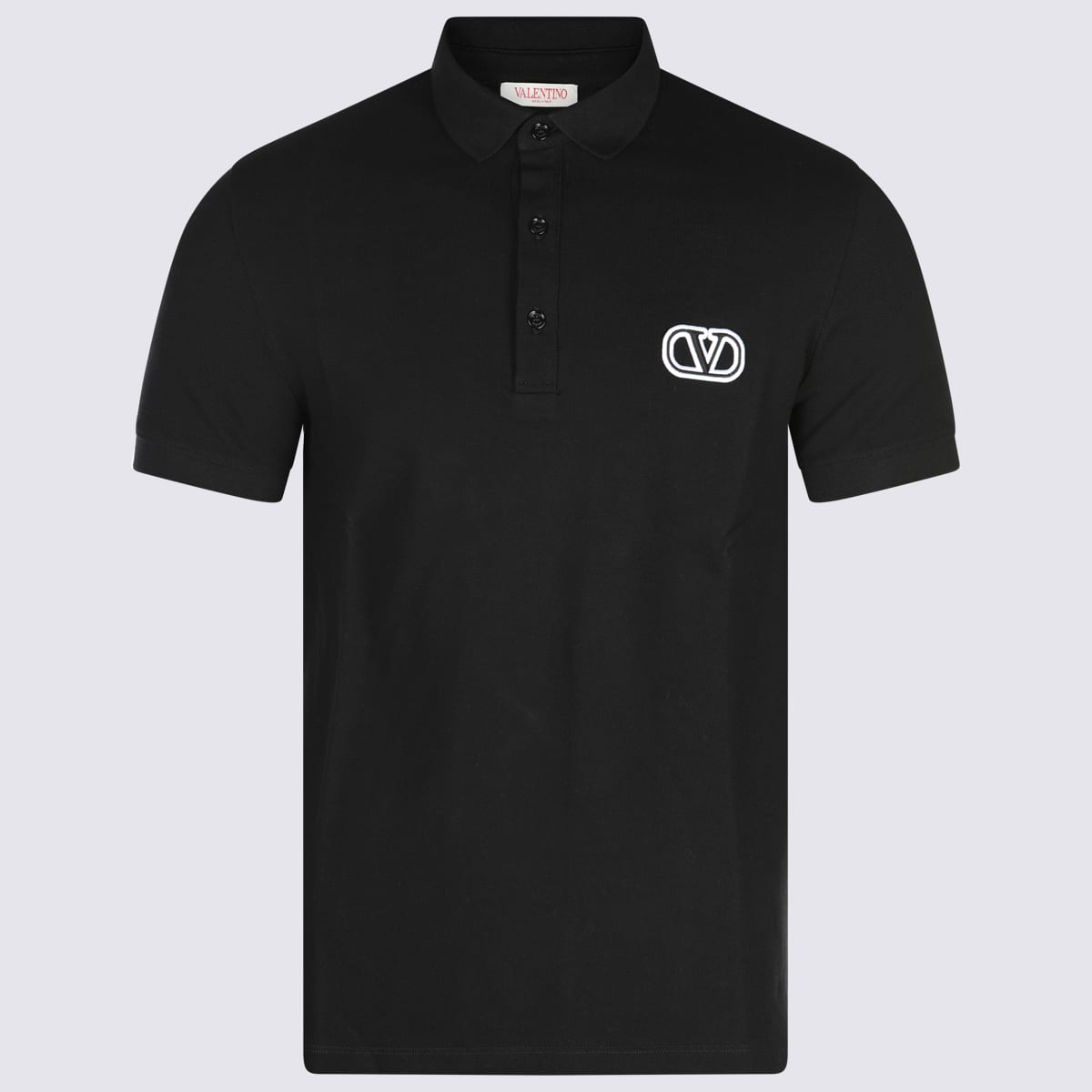 Shop Valentino Black Cotton Polo Shirt