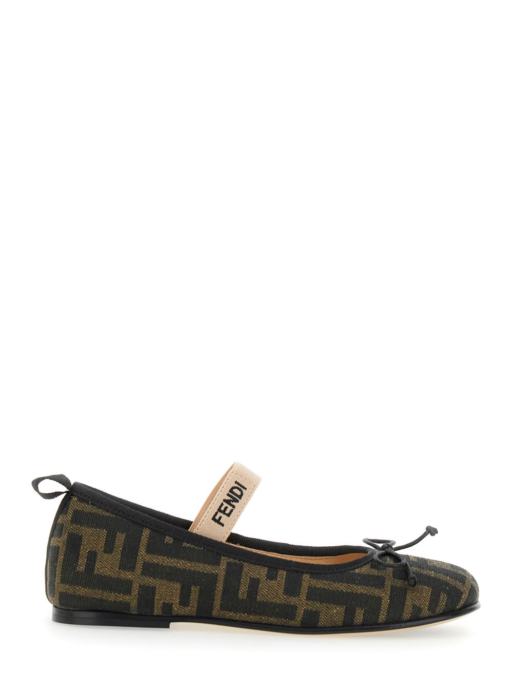 Fendi Ballet Flats For Girl With All-over Ff Logo In Brown