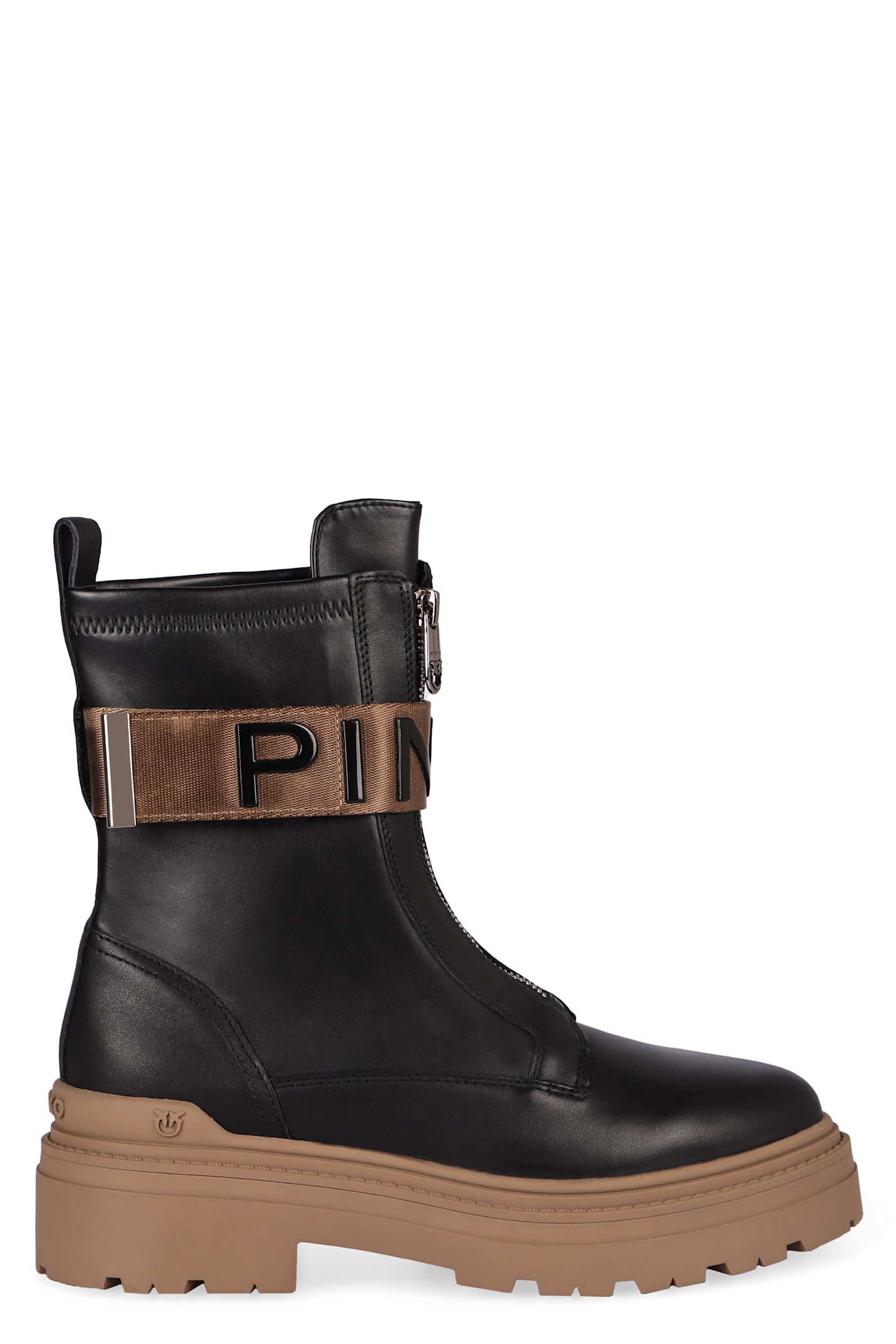 Shop Pinko Mia Leather Combat Boots In Black