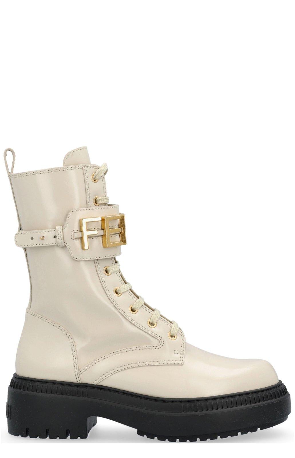 FENDI GRAPHY ROUNDED-TOE BIKER BOOTS