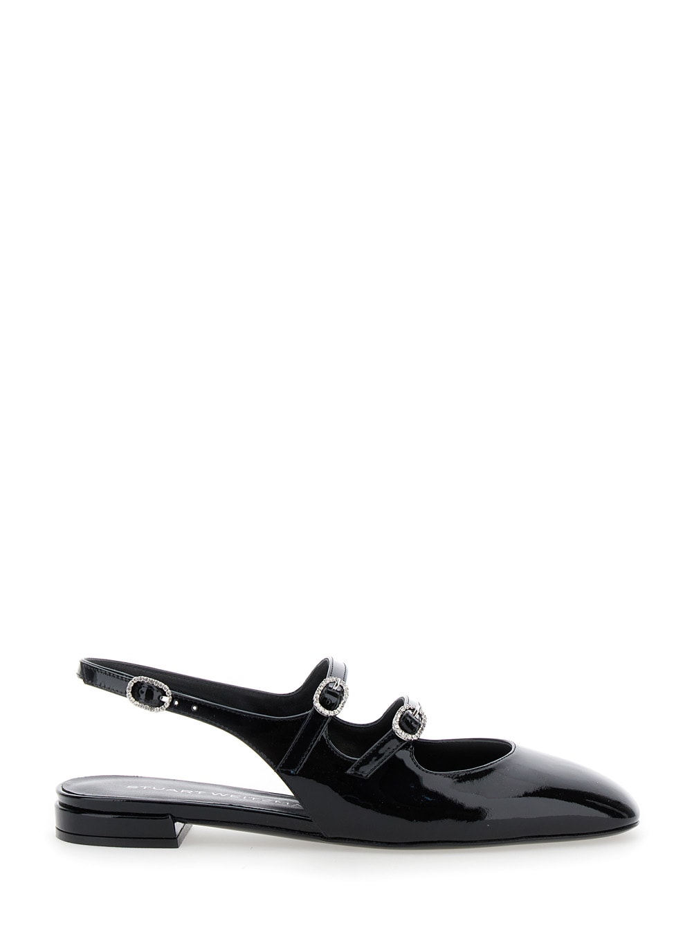 Shop Stuart Weitzman Black Slingback Ballet Shoes With Crystal Embellishment In Patent Leather Woman