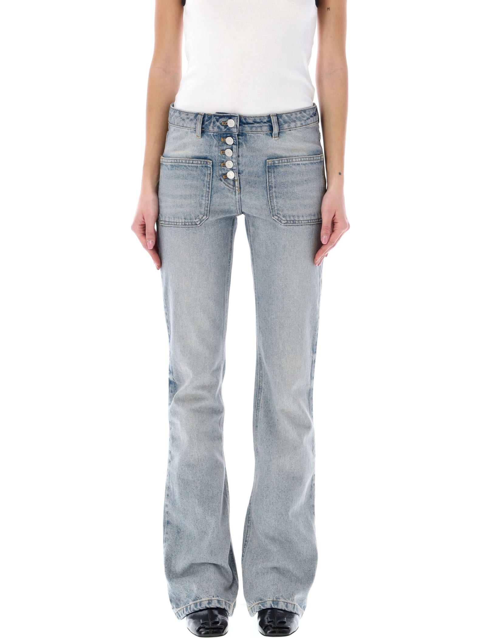 Courrèges Light Blue Low-rise Bootcut Jeans In Light Blue