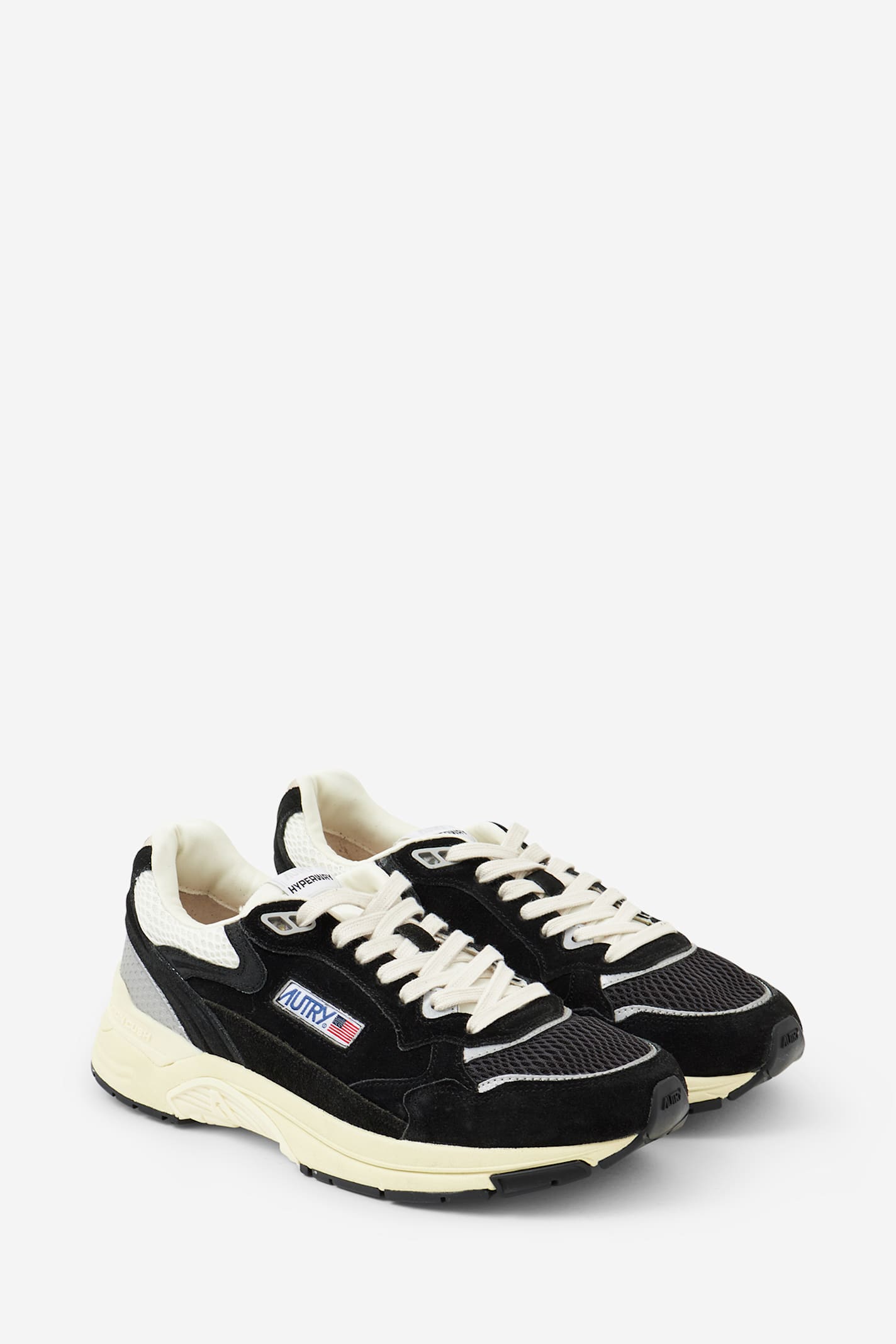Autry Black Suede And Mesh Sneakers With Cream Cushioned Sole In Black