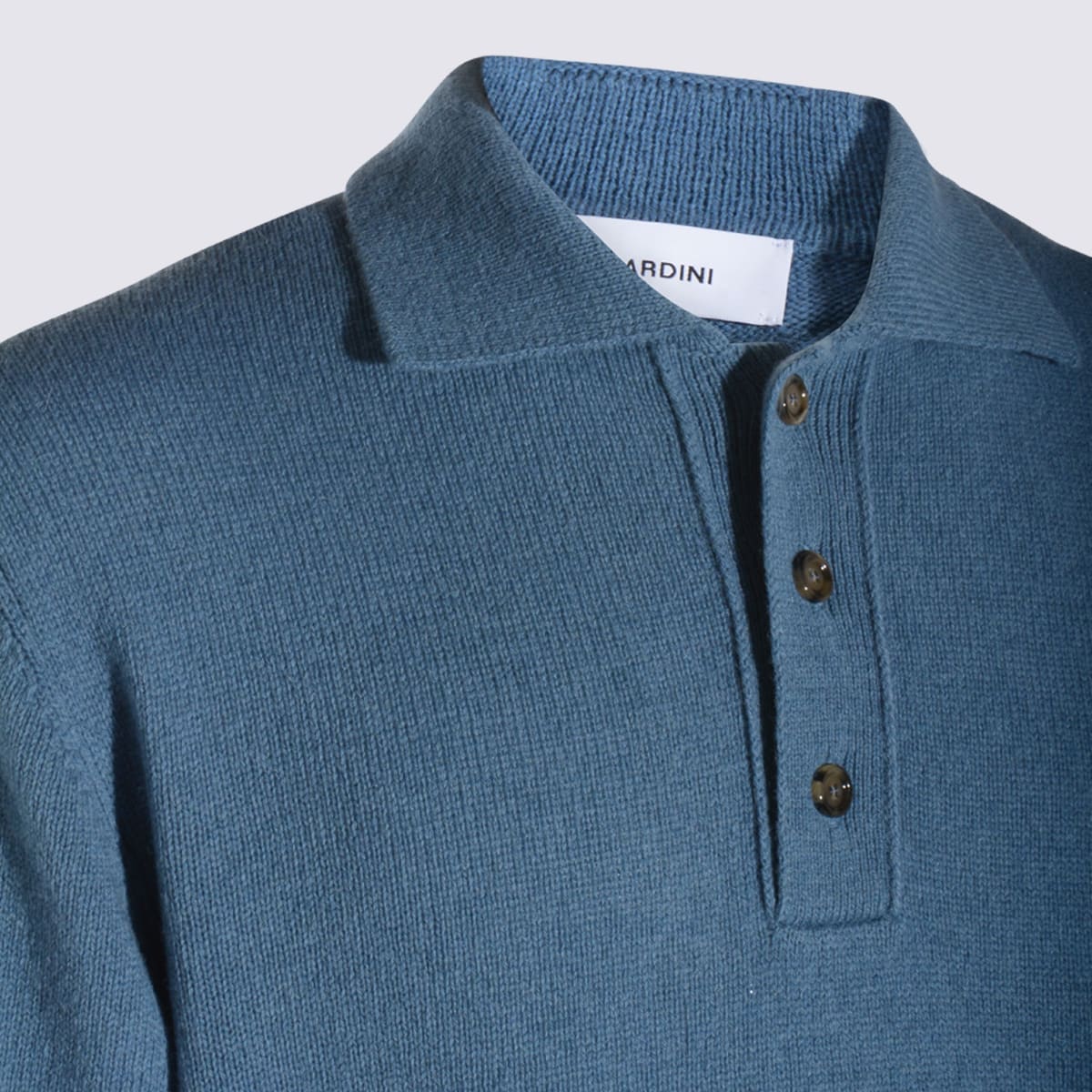 Lardini Polo Collar Sweater With Ribbed Cuffs And Hem In Blue