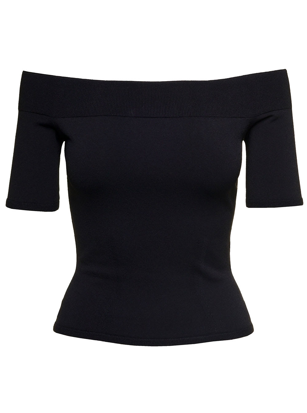 Shop Alexander Mcqueen Black Off-the-shoulders Top With Straight Neckline In Viscose Blend Woman