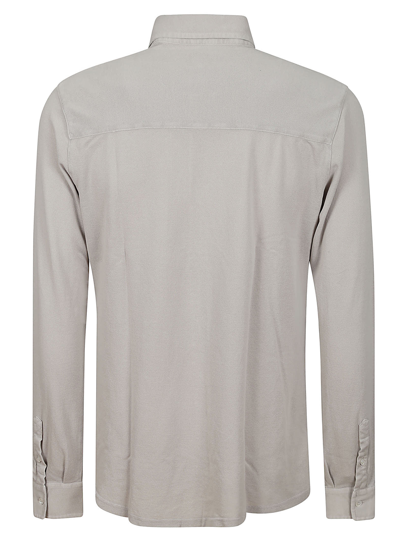 Fedeli Long-sleeved Cotton Shirt With Classic Collar In Taupe