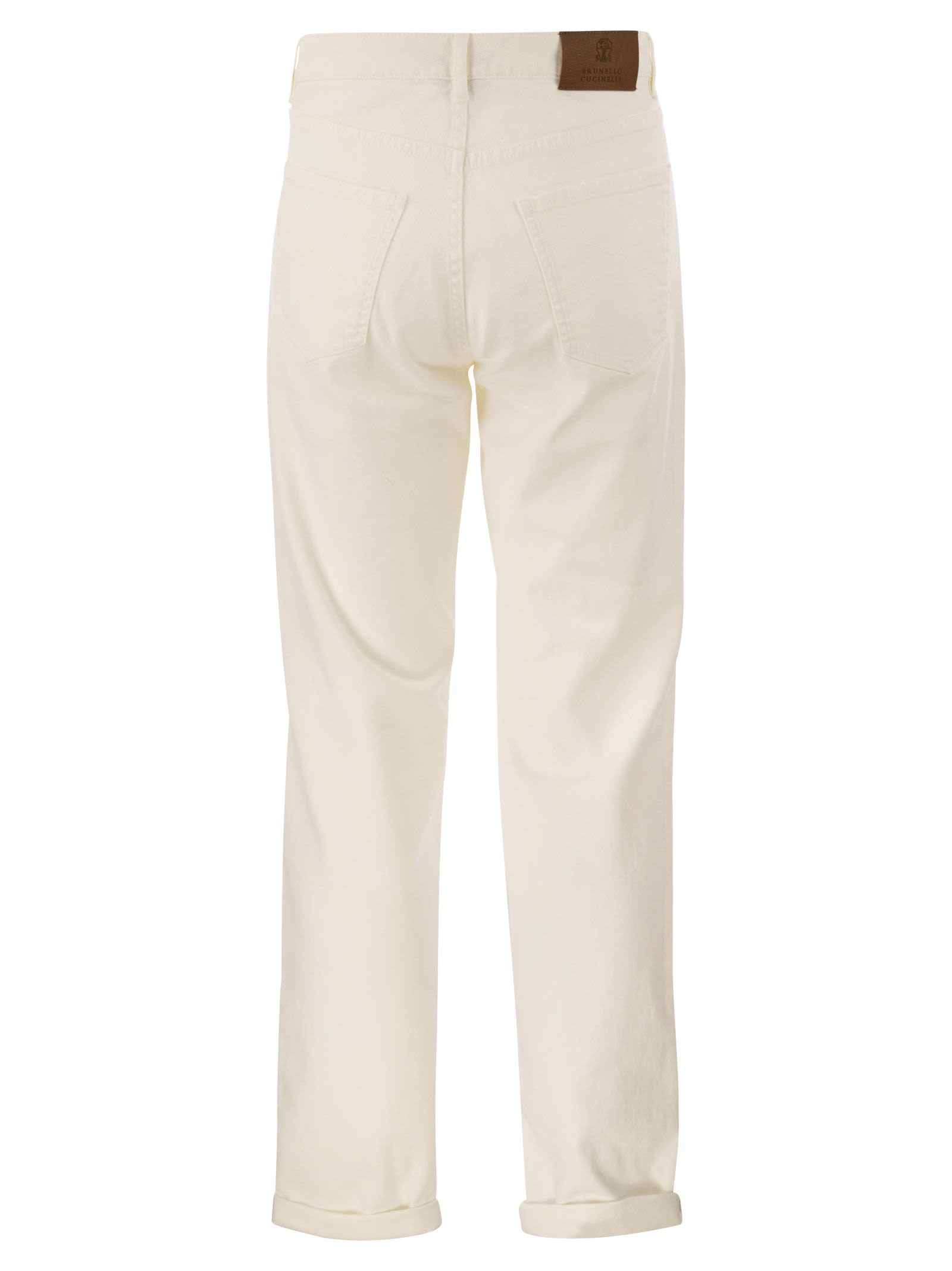 Shop Brunello Cucinelli Five-pocket Traditional Fit Trousers In Light Comfort-dyed Denim In White